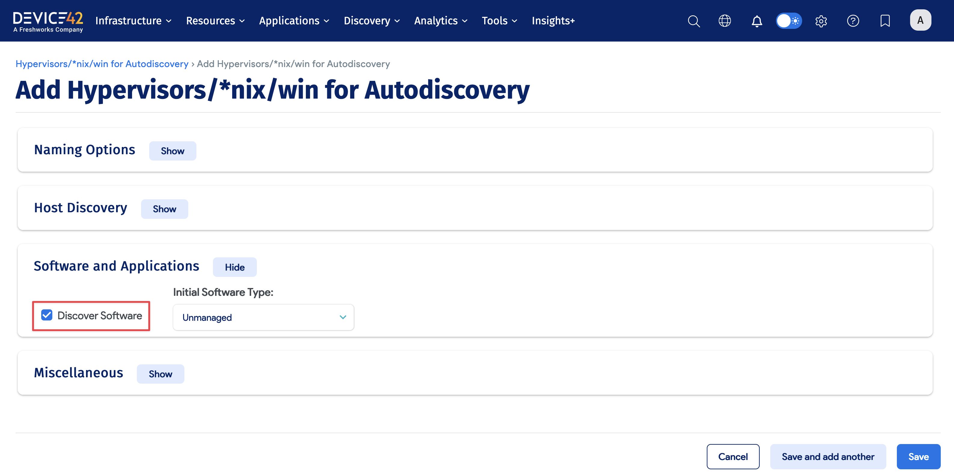 Discover software option