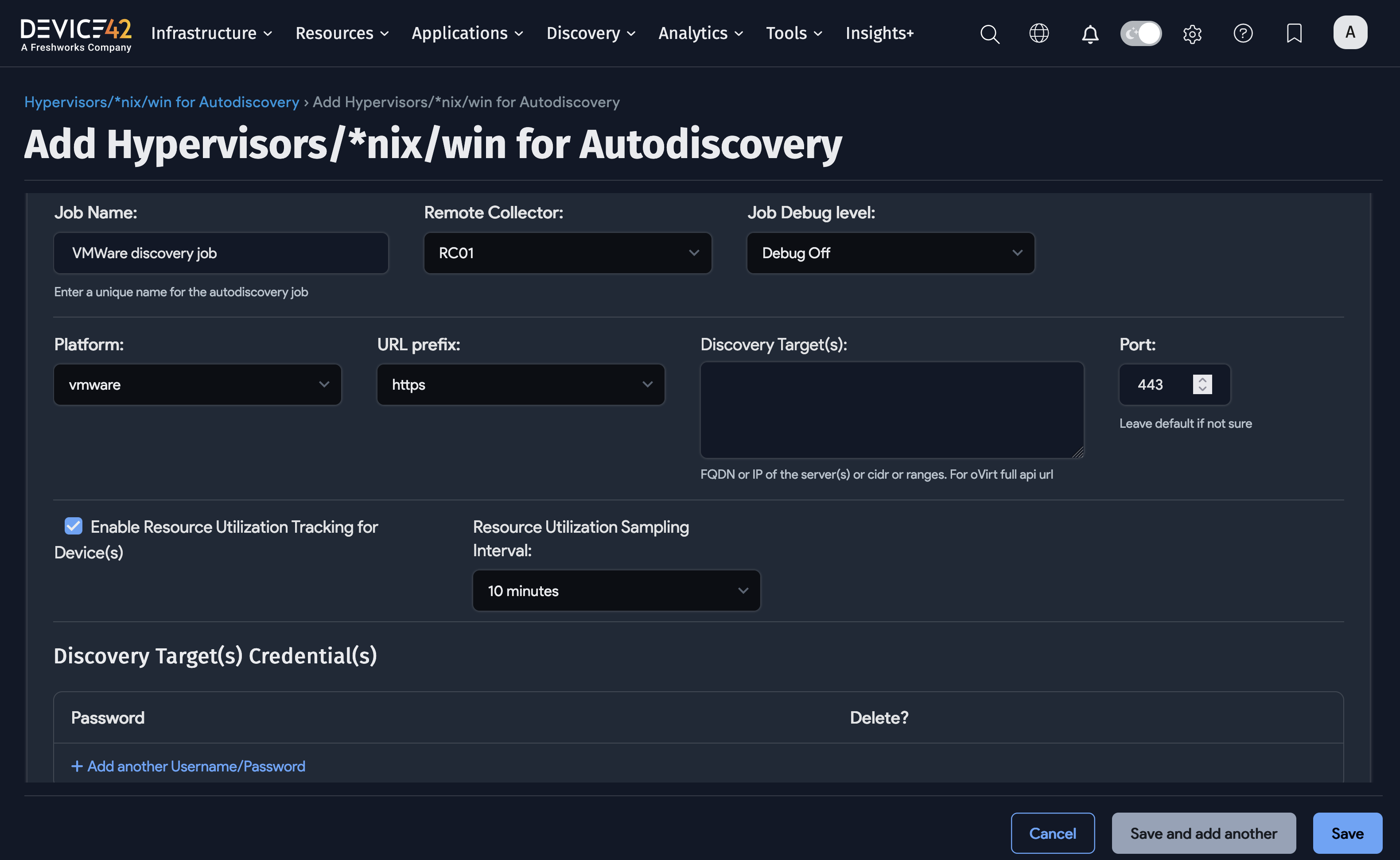 Create a VMWare discovery job