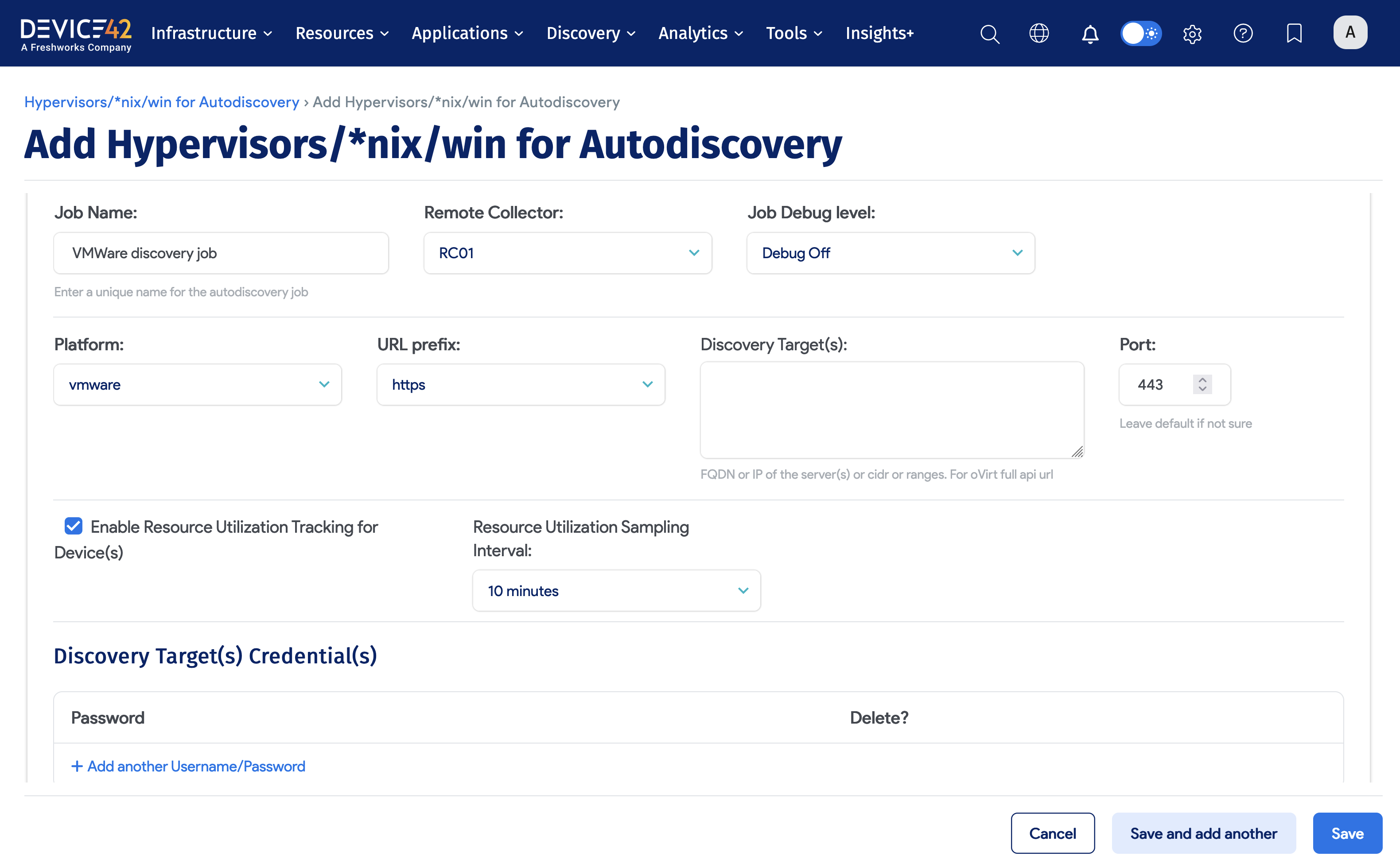 Create a VMWare discovery job