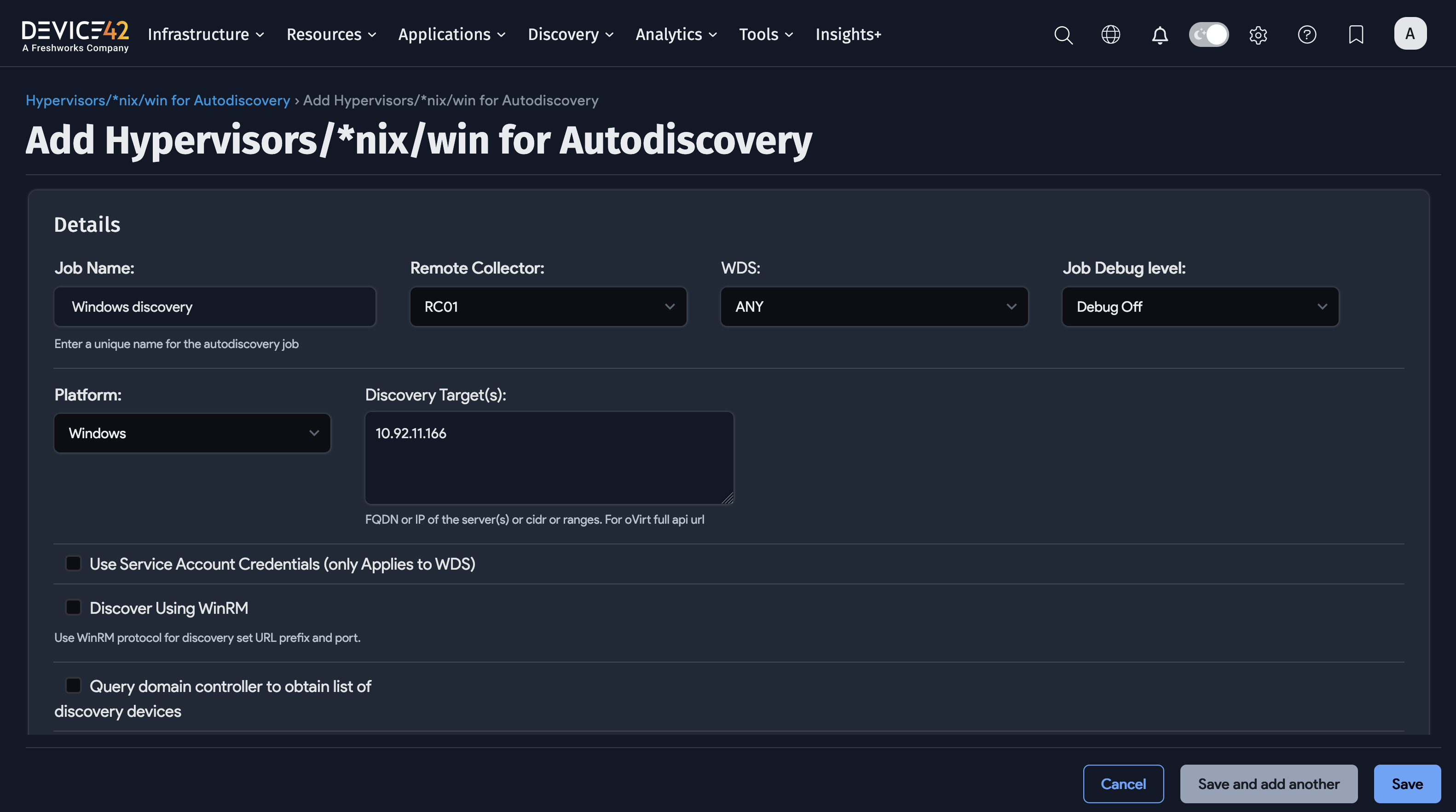 Windows discovery job