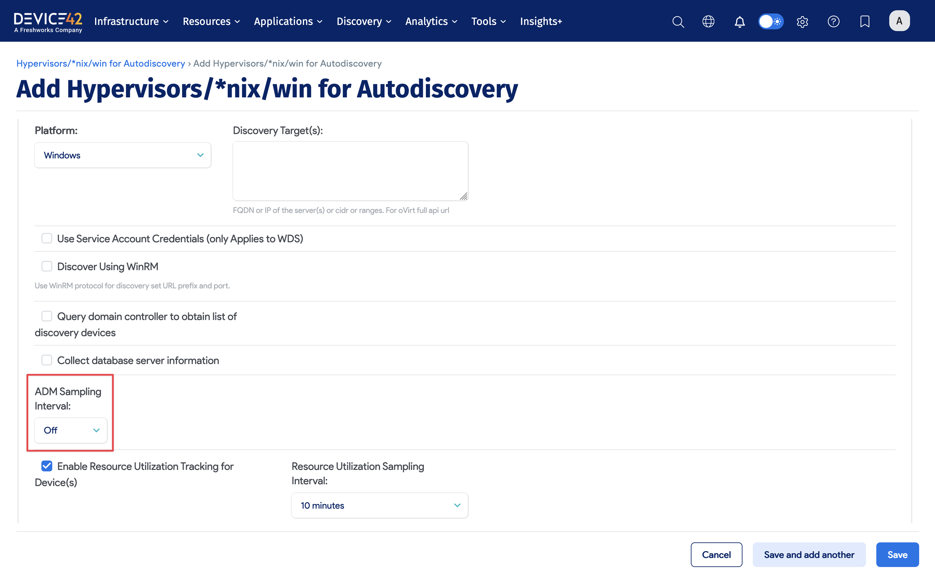 Turn off ADM sampling