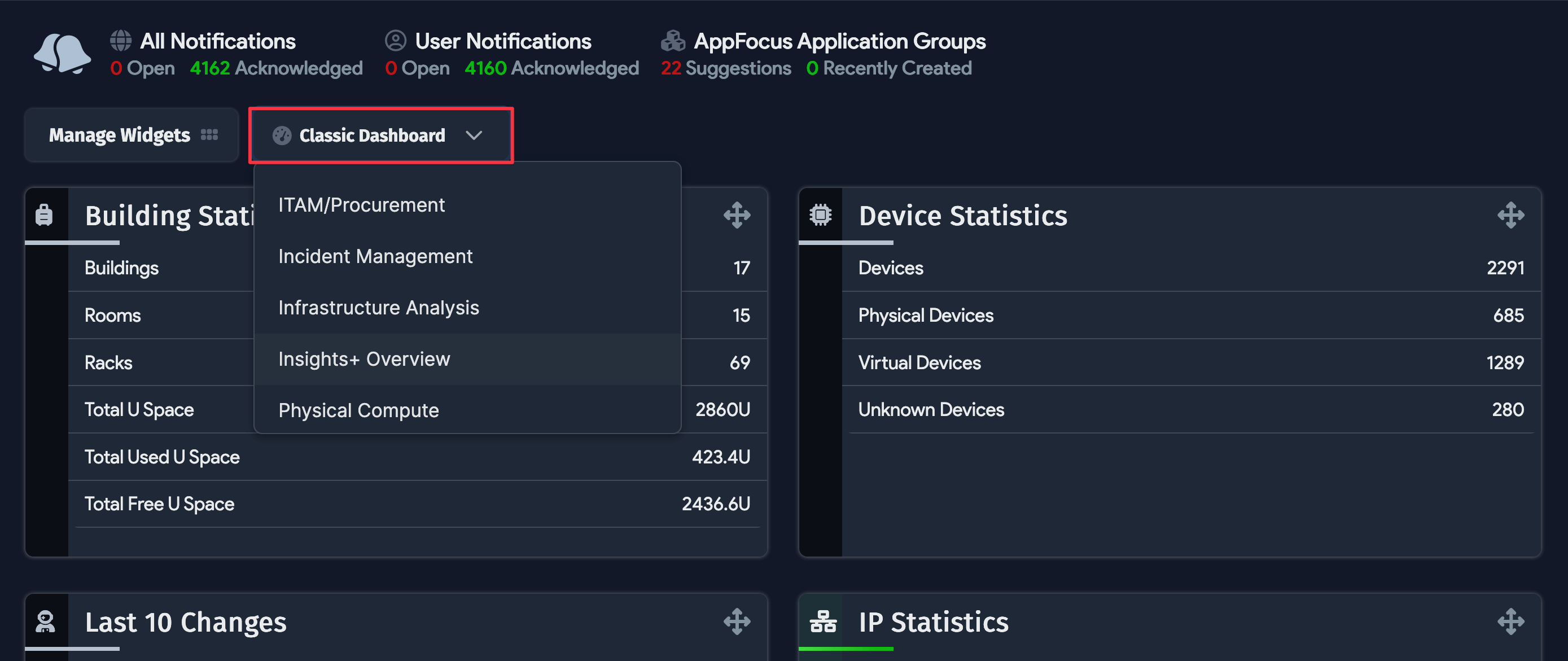 Dashboard dropdown