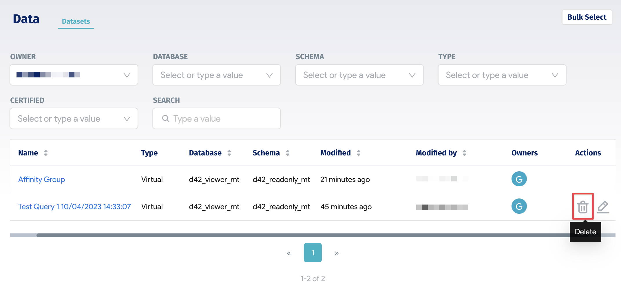 Dataset delete option