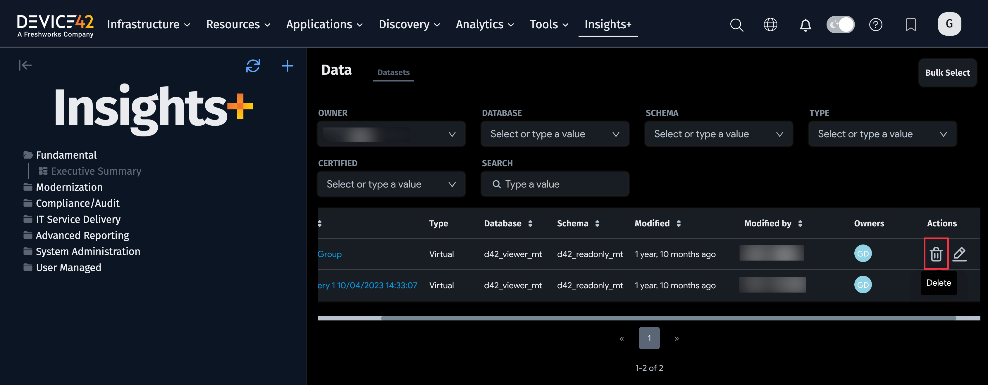 Dataset delete option
