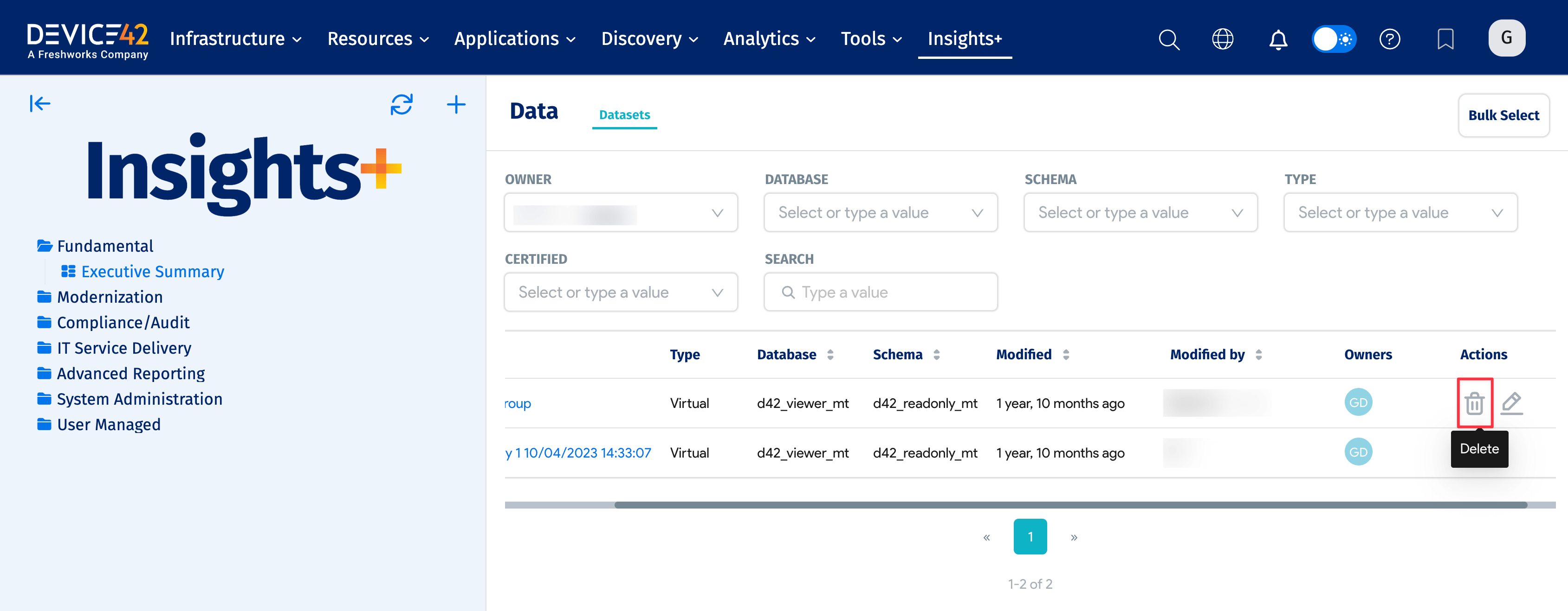 Dataset delete option