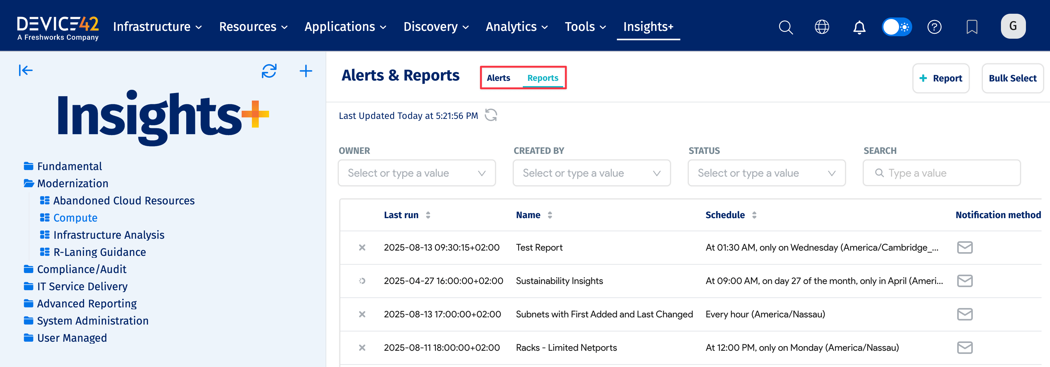 Reports list page