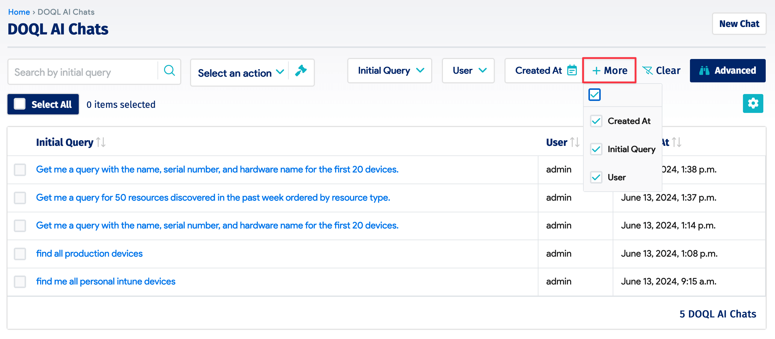List page filter options