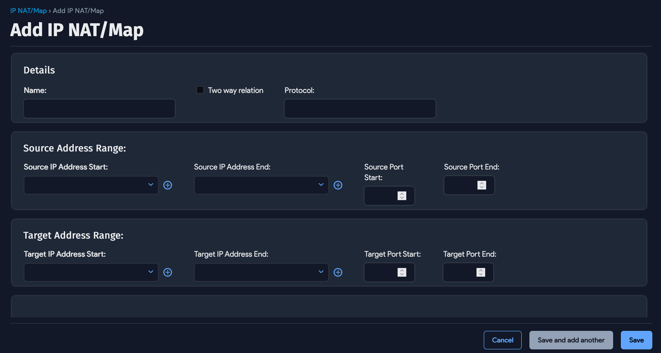 IP NAT/Map add page