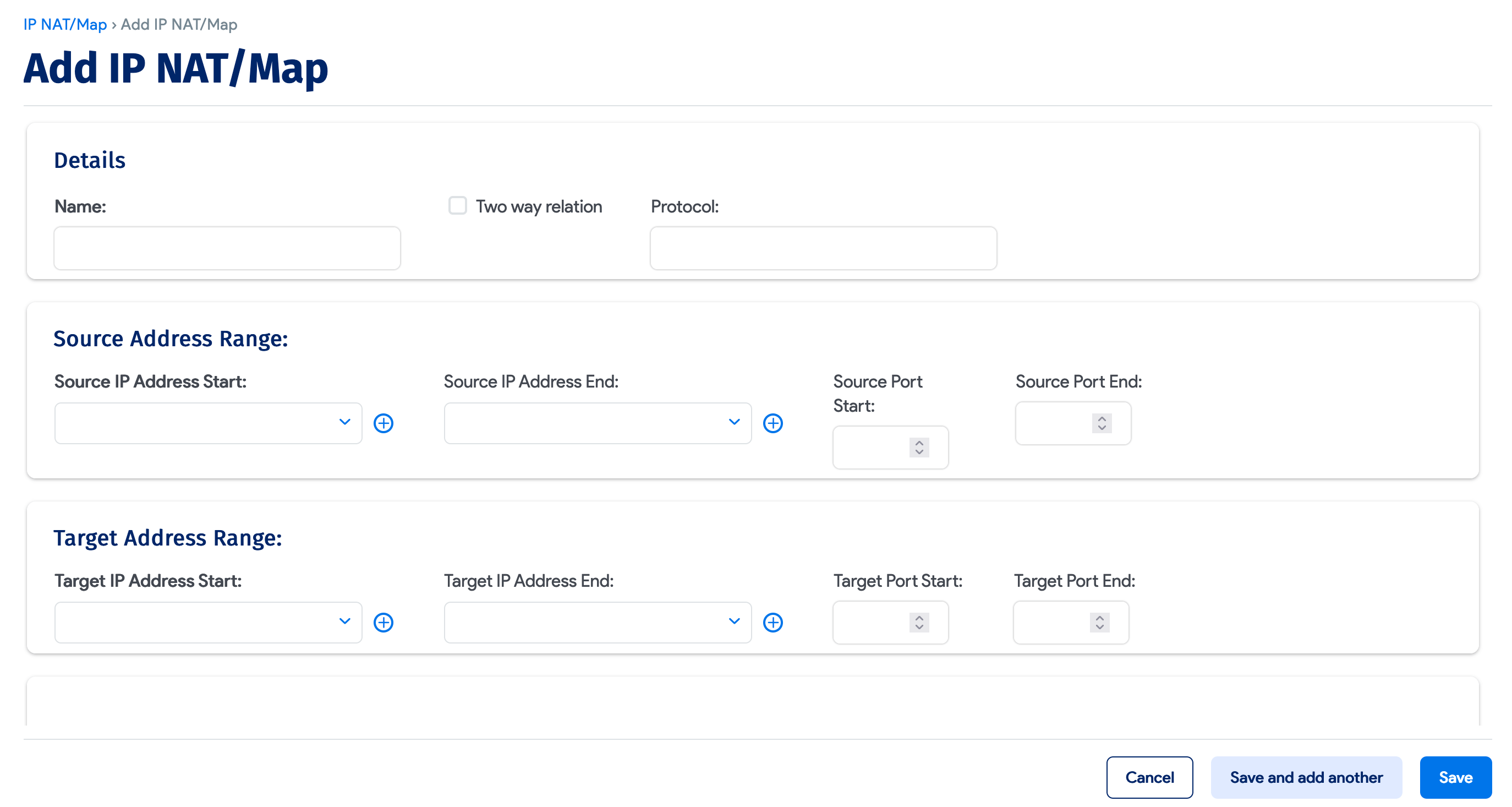 IP NAT/Map add page