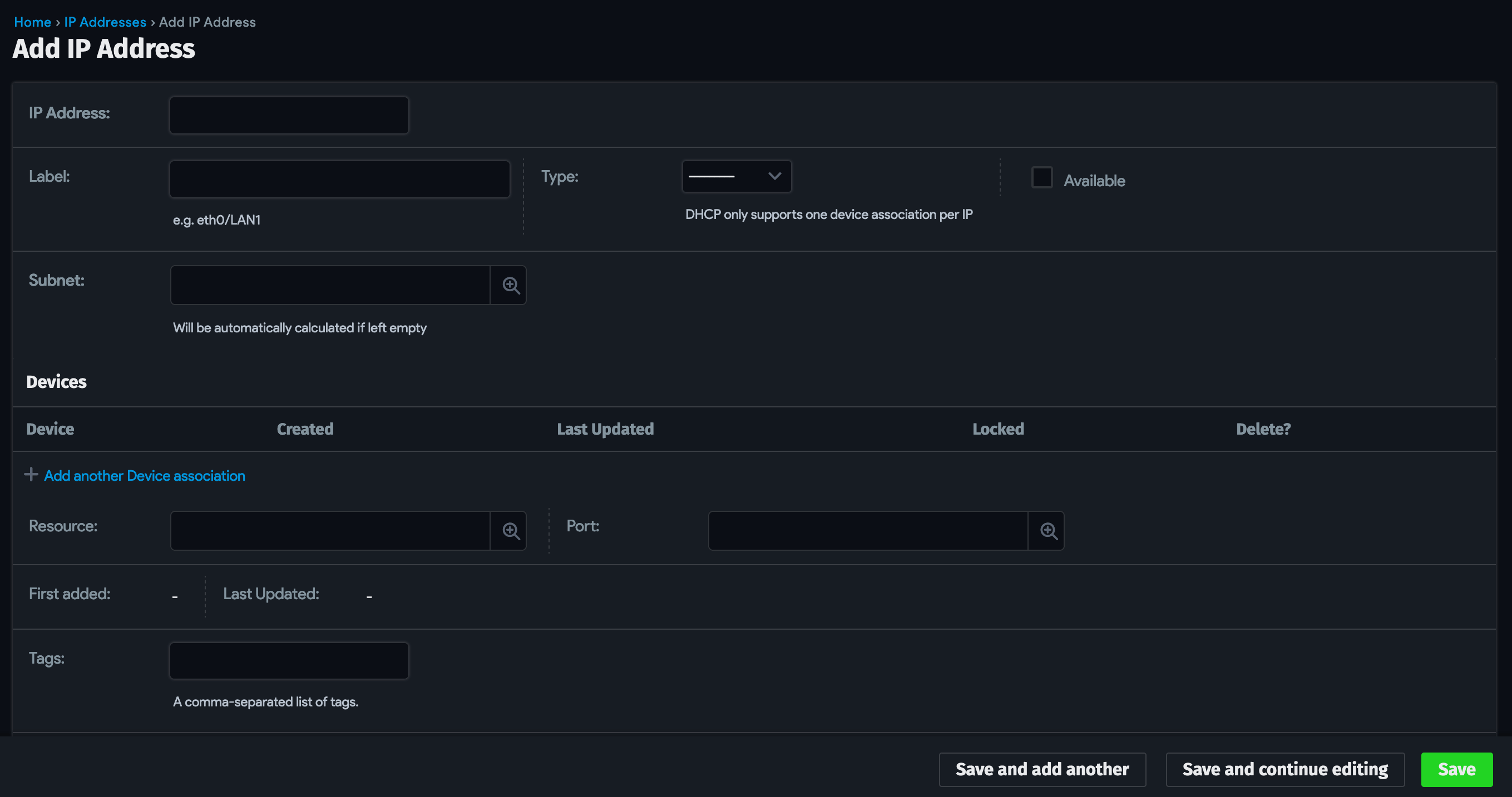 Add IP address form