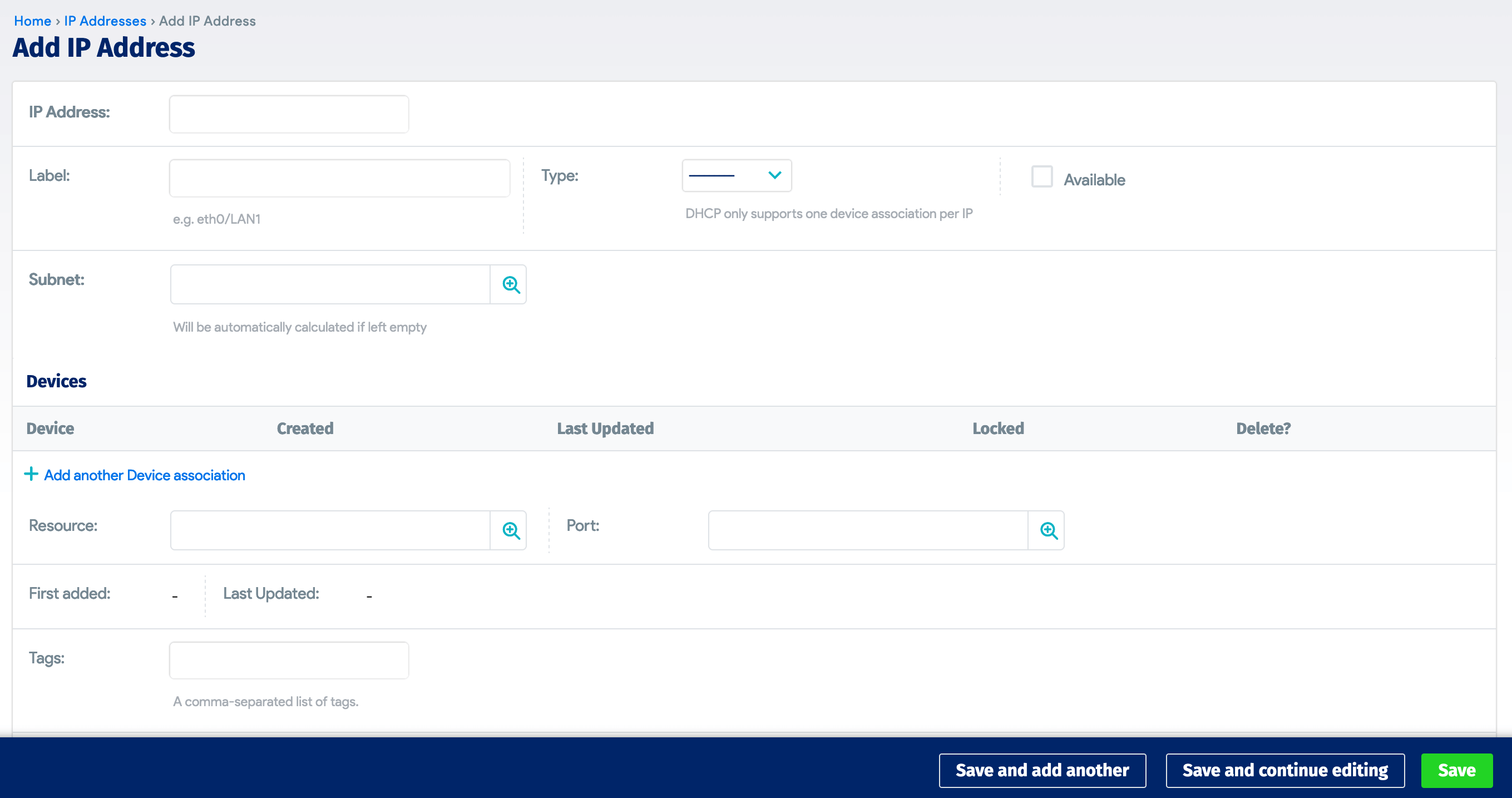 Add IP address form
