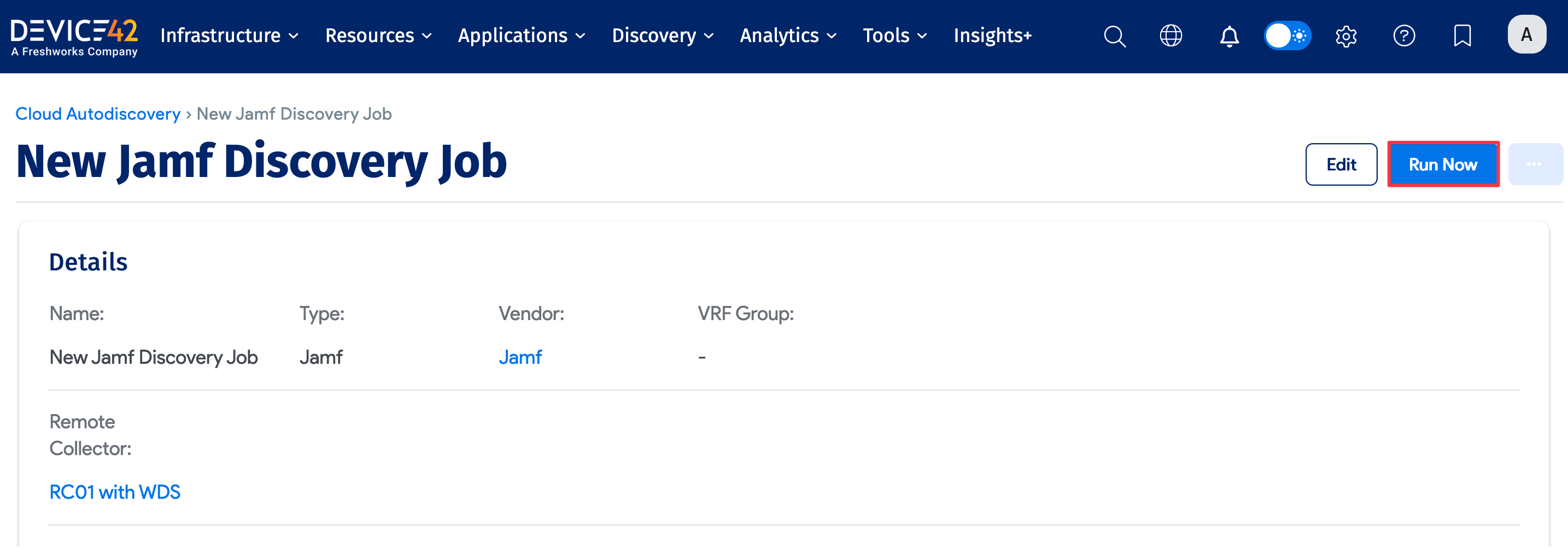 Run Now button on job view