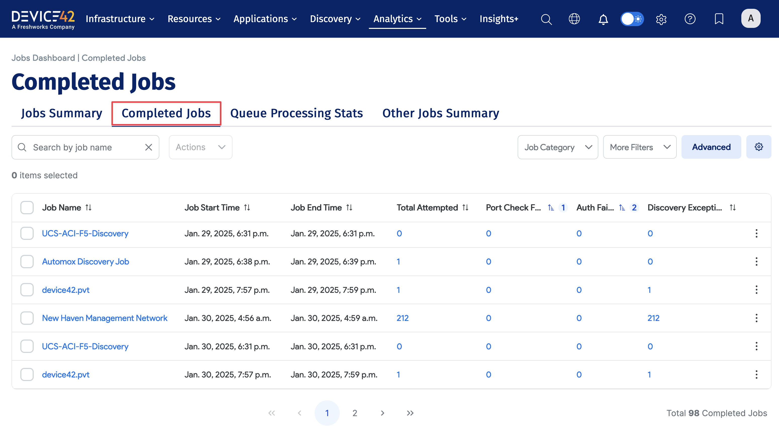 Completed Jobs dashboard page