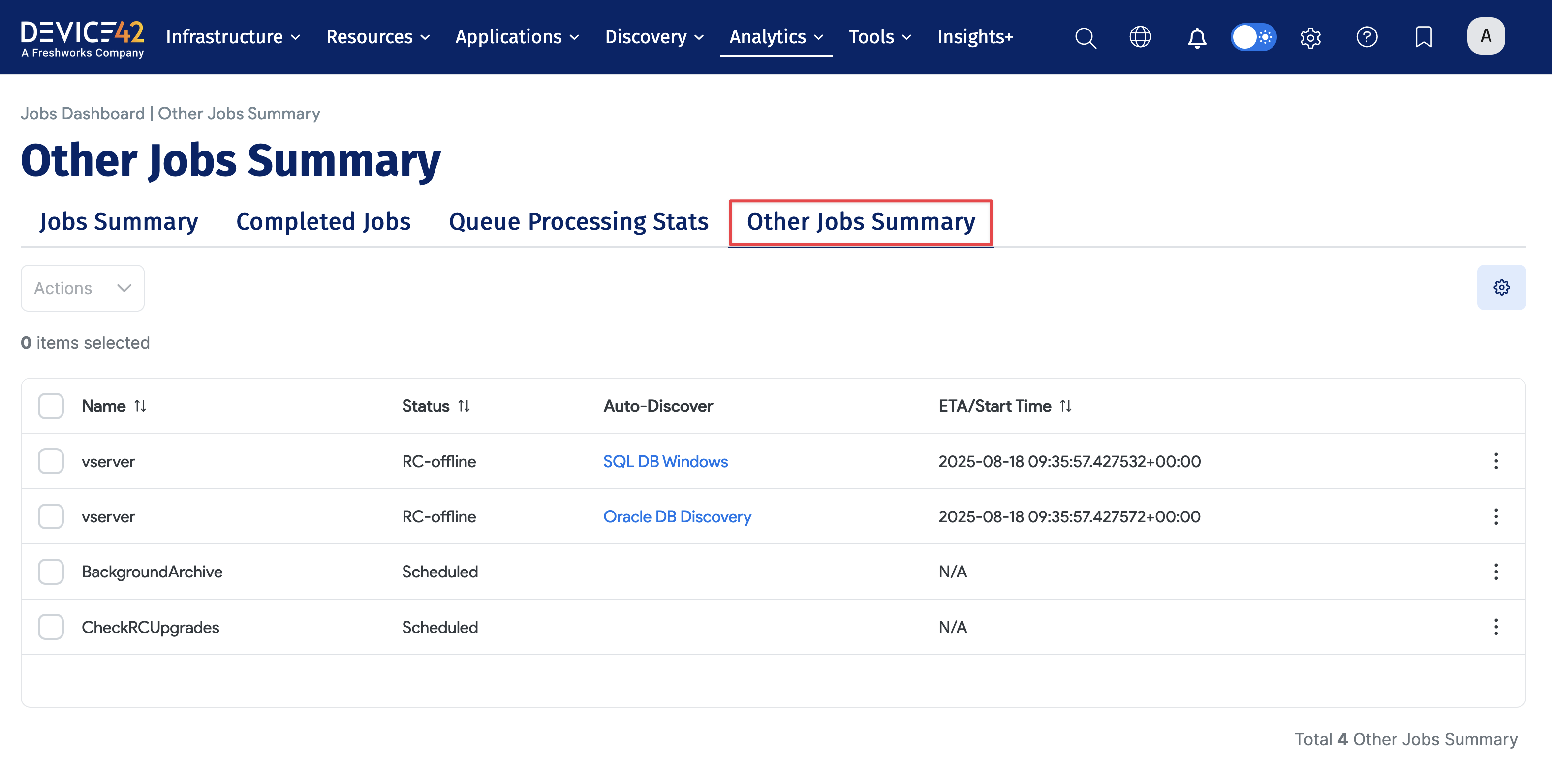 Other Jobs Summary page