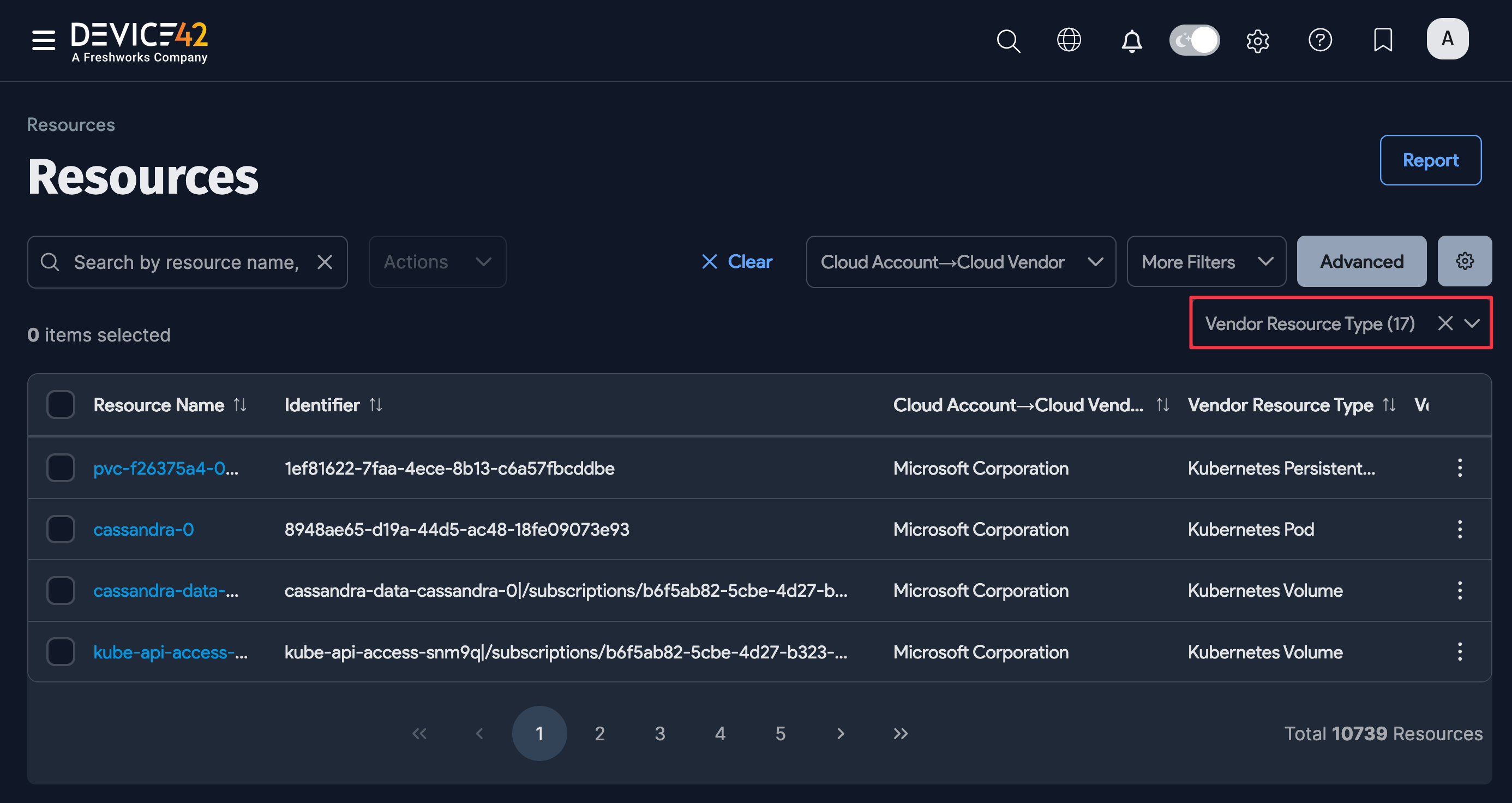 Resources list page