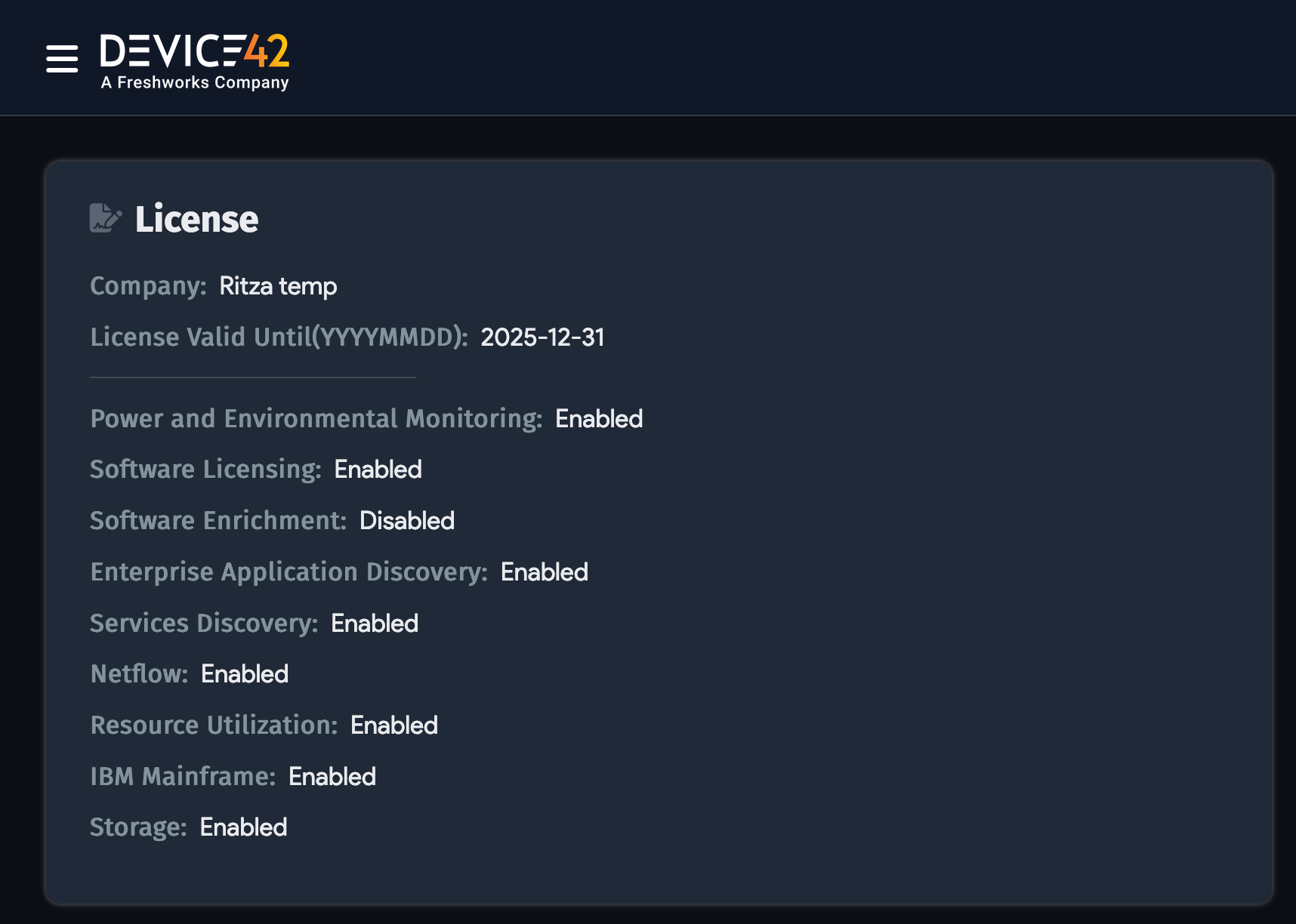 Enabled licenses