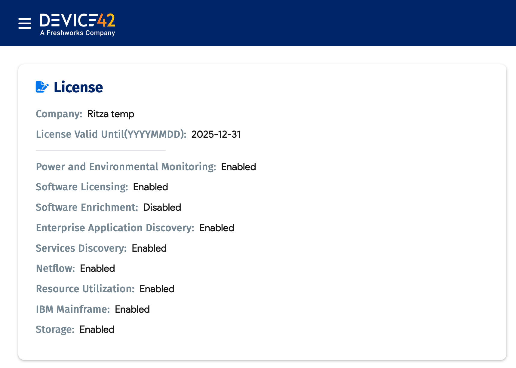 Enabled licenses