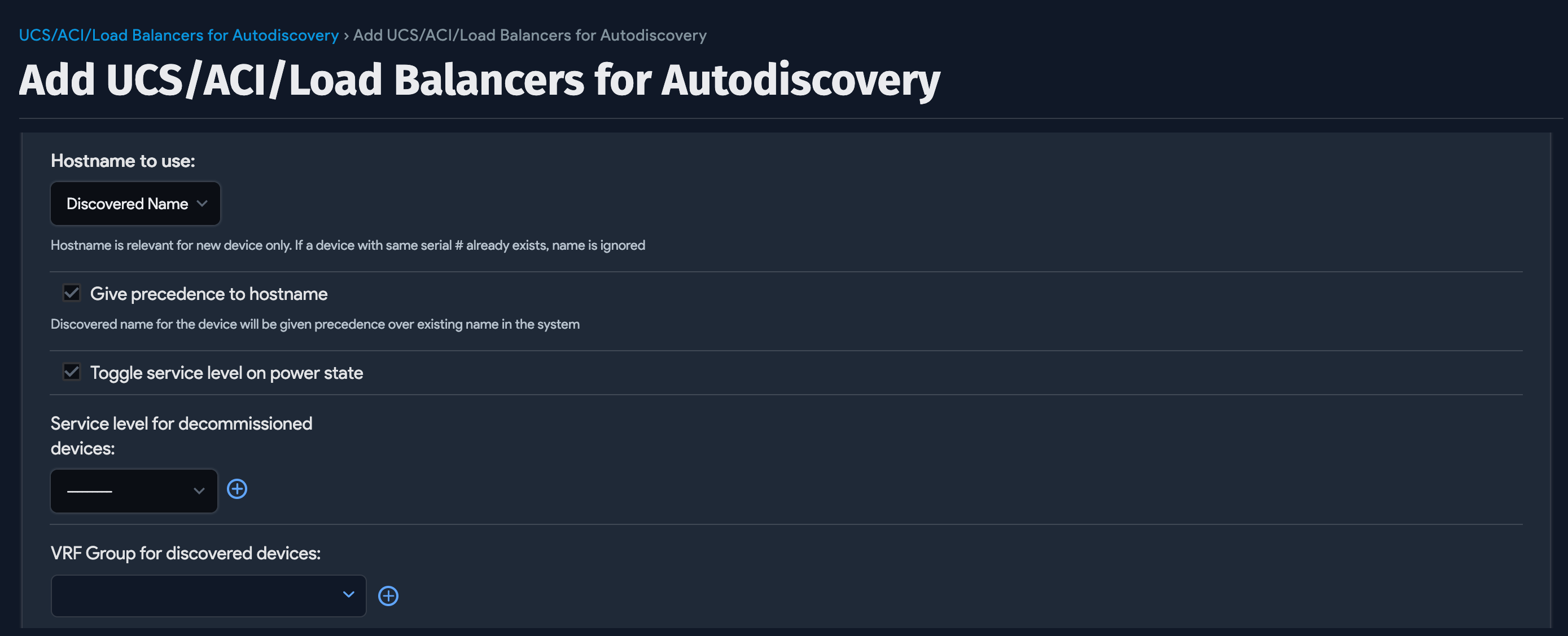 Discovery options