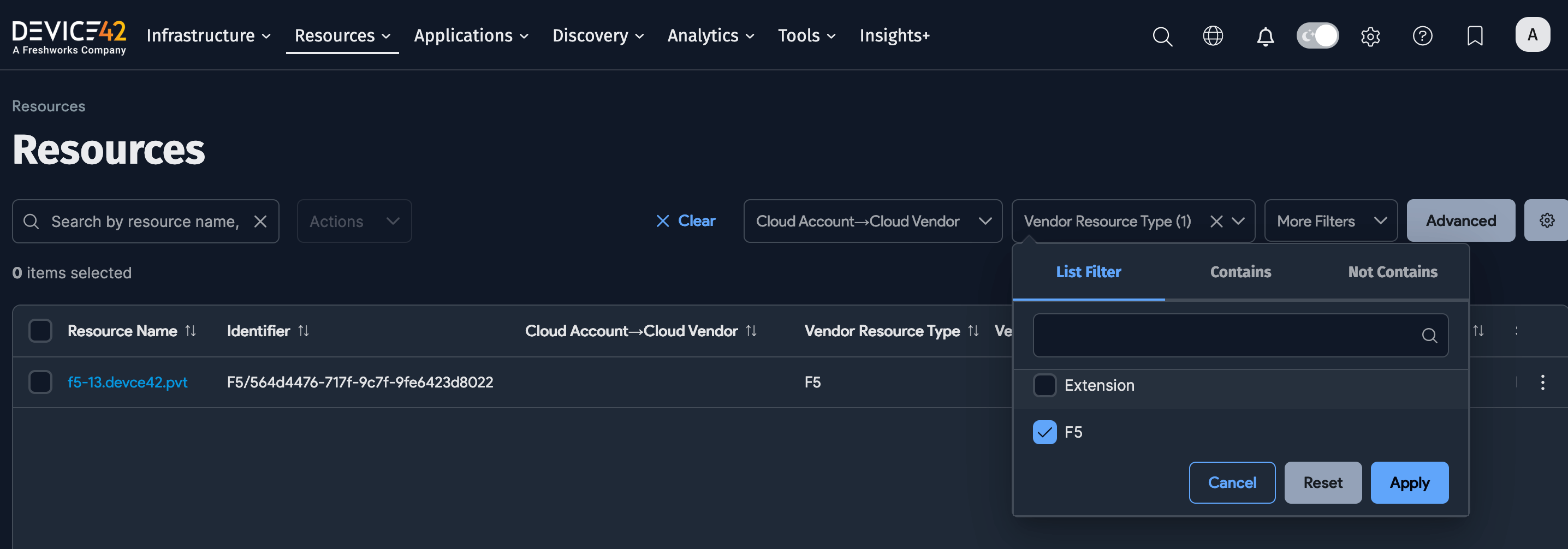 Resources list page