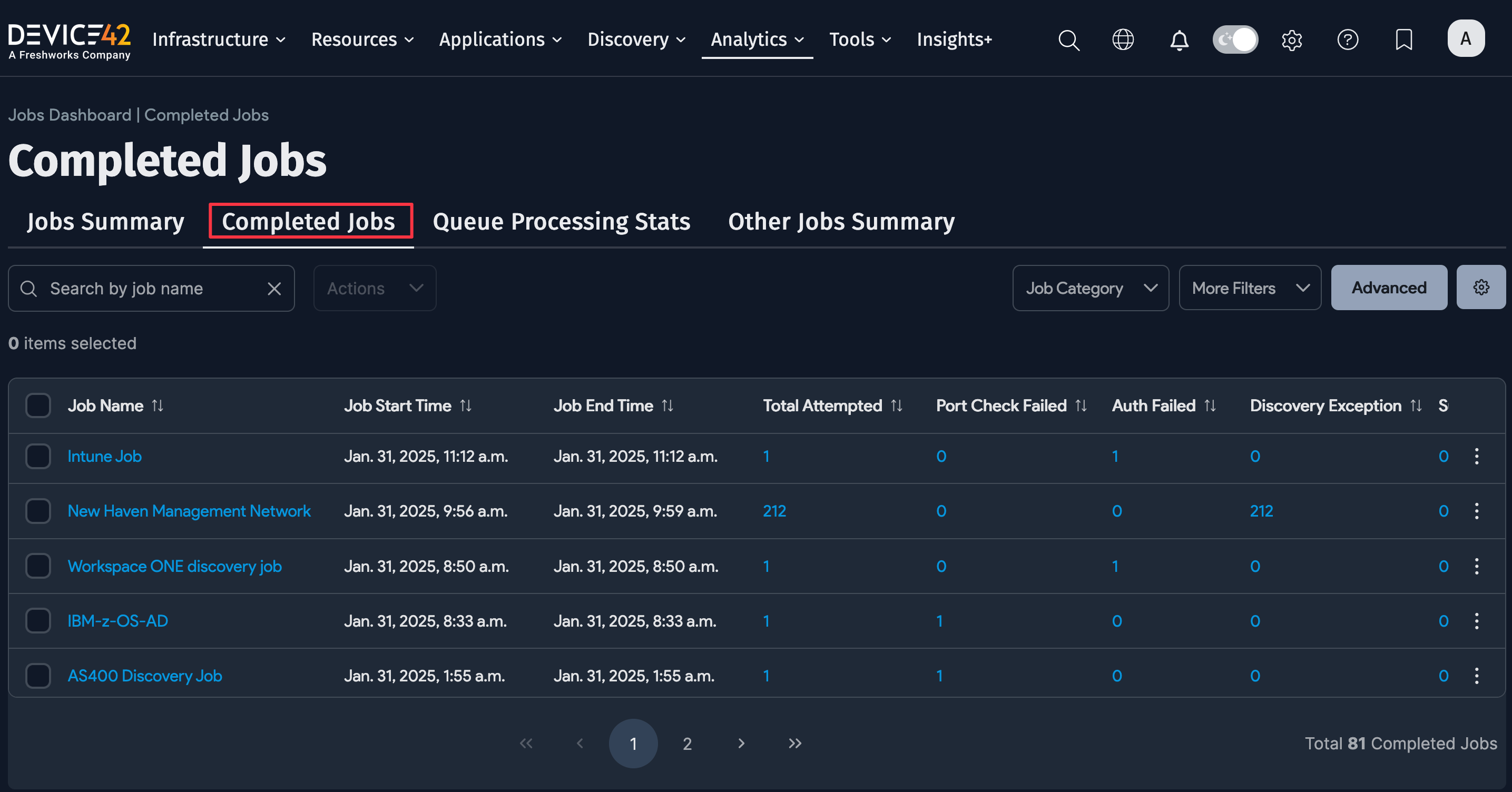 SNMP job status