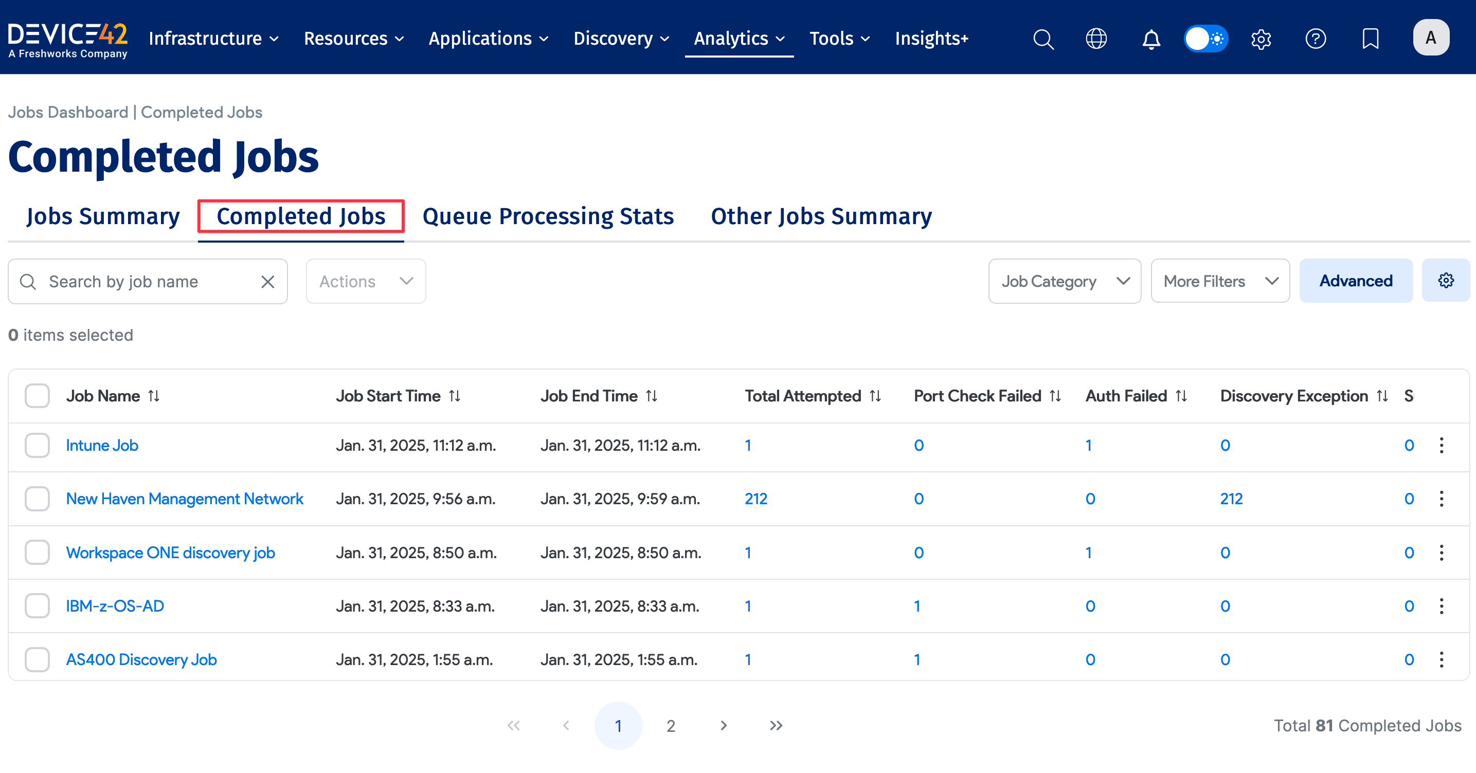 SNMP job status