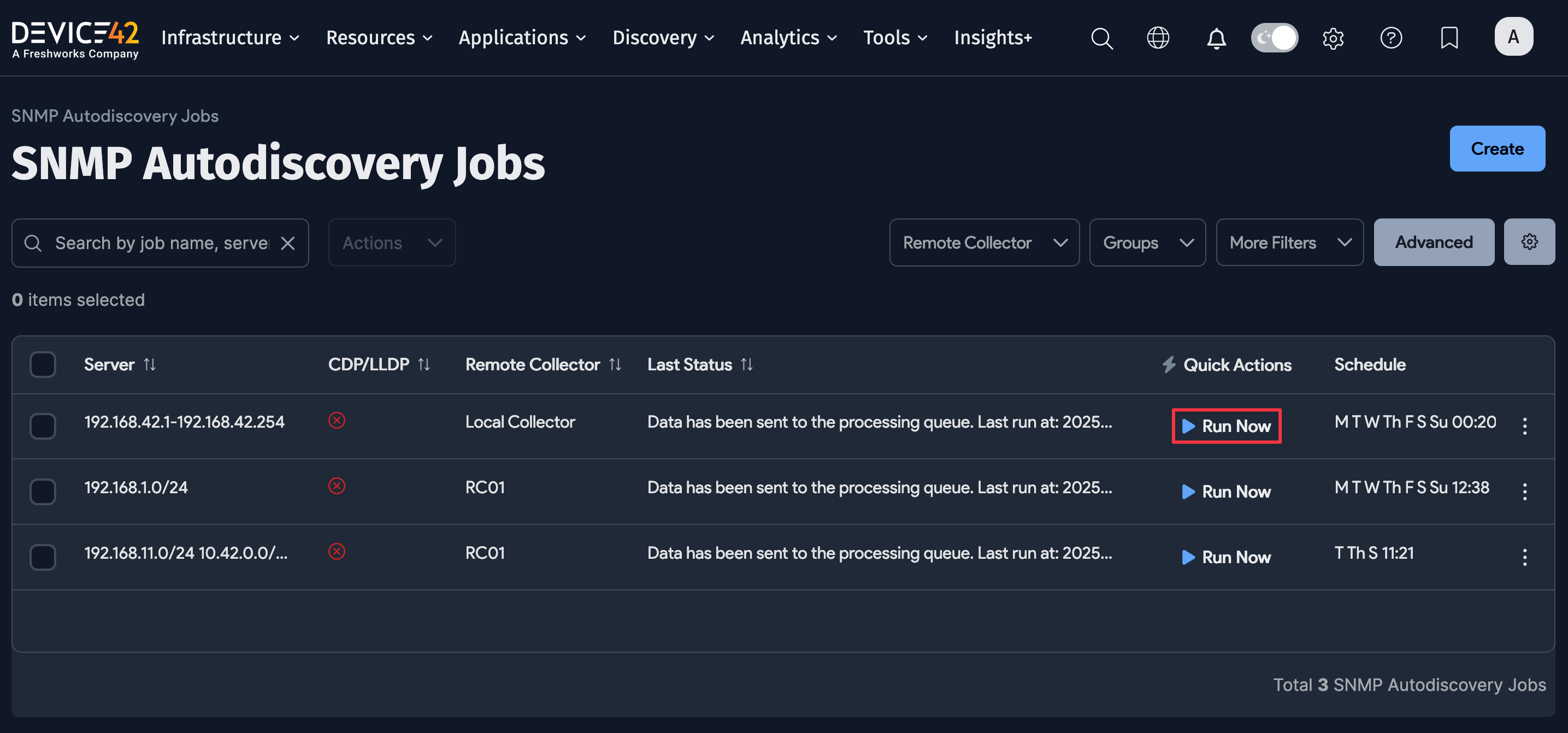 SNMP job run now