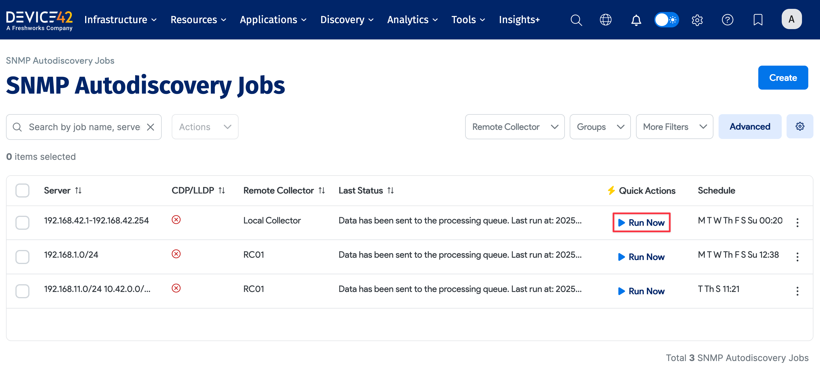 SNMP job run now