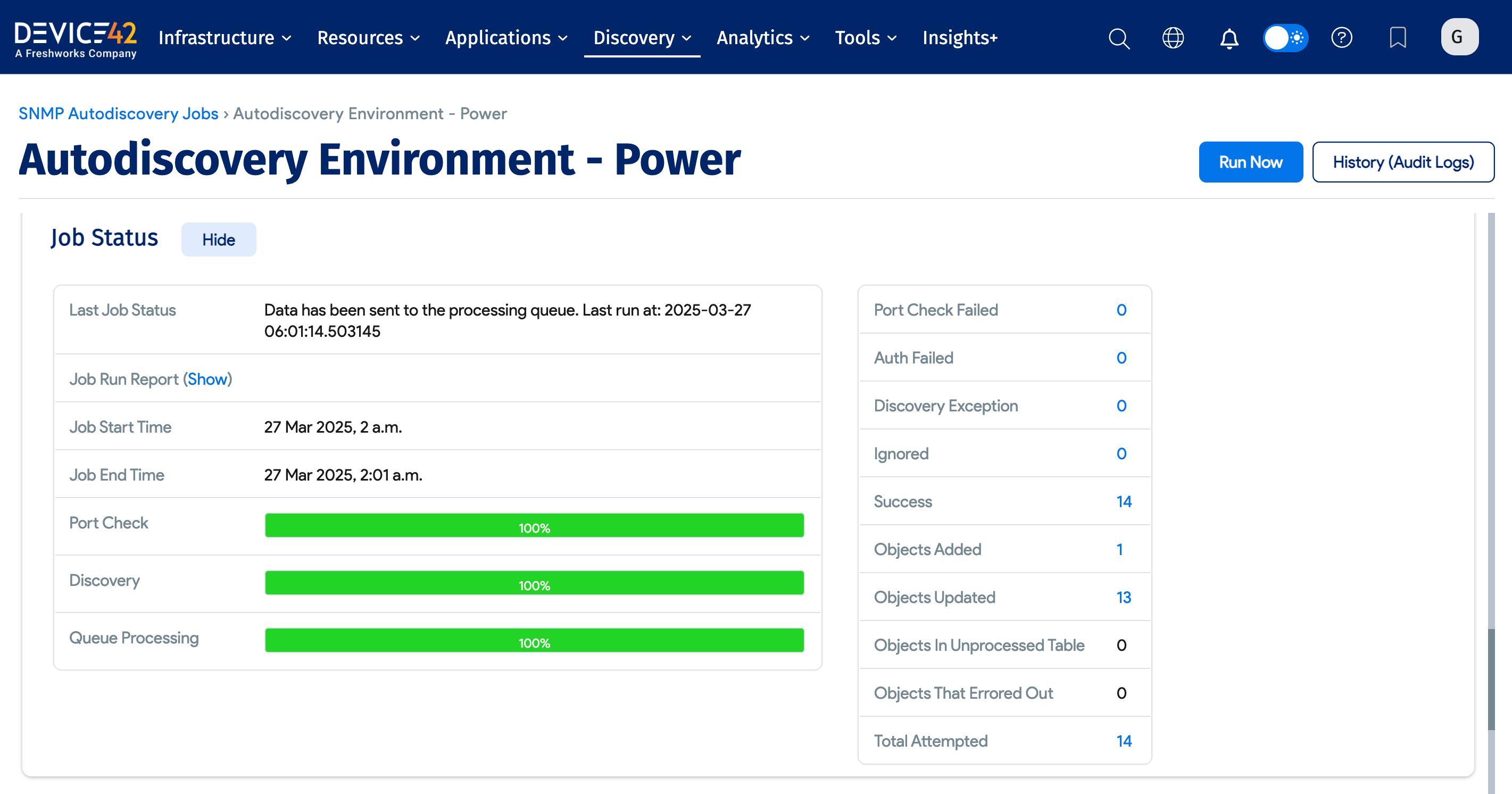 SNMP job status