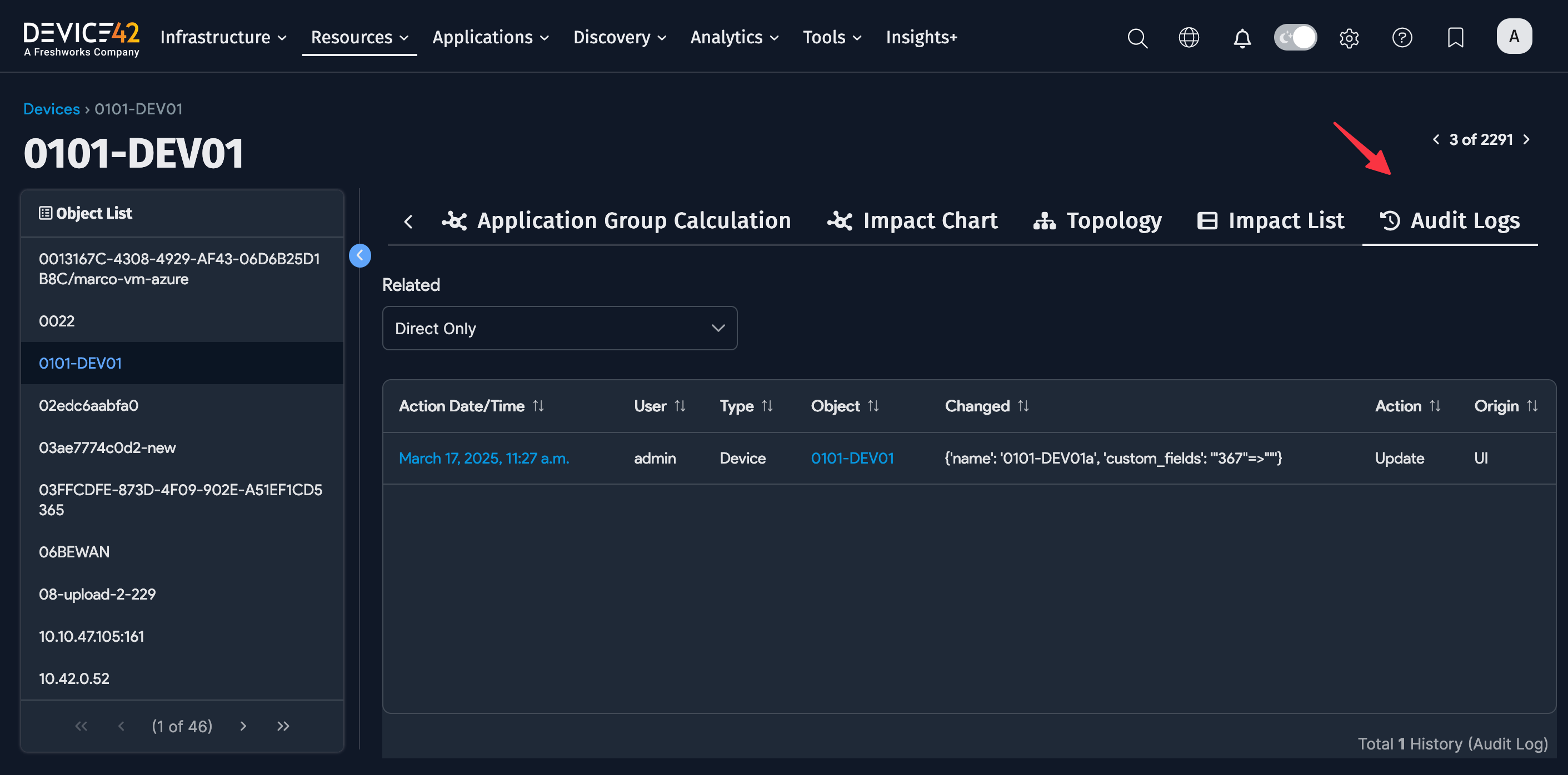 Object history filter