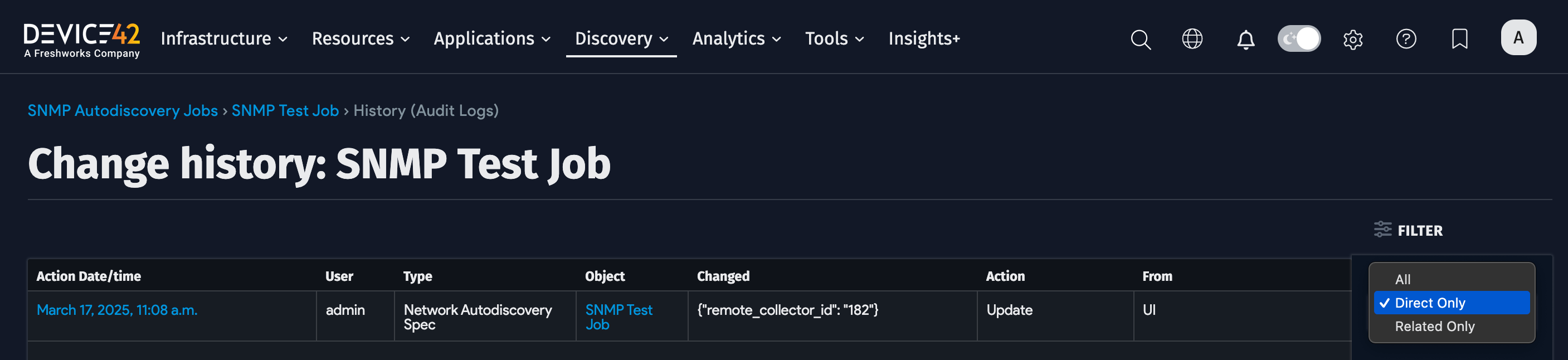 Object history filter