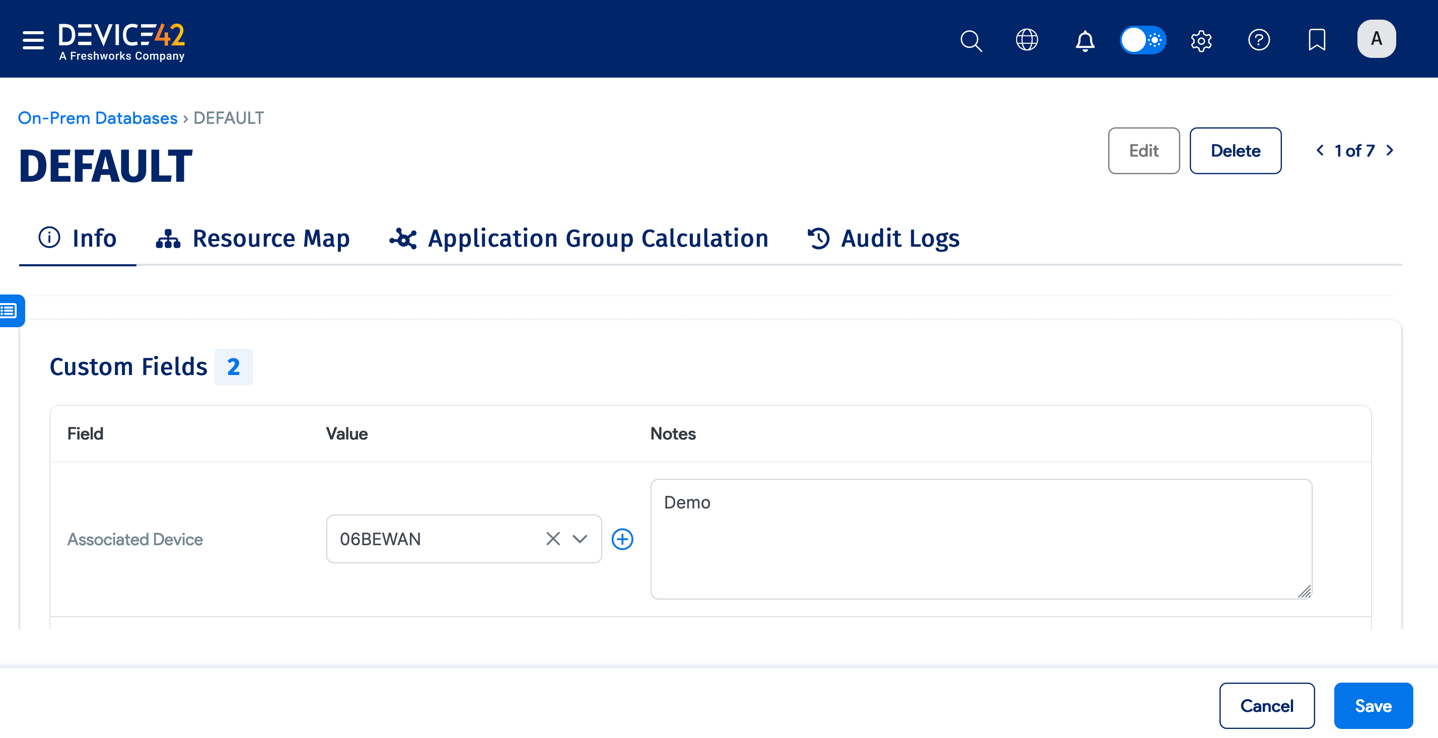 On-Prem databases details
