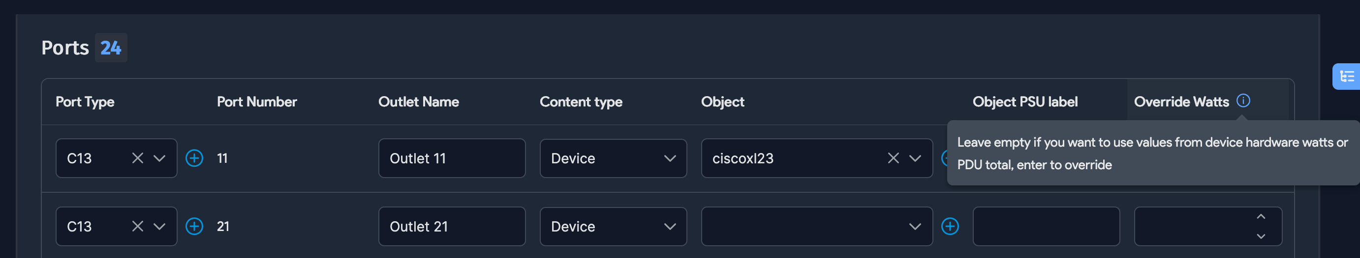 Override PDU Watts