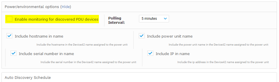 Enable power monitoring for discovered PDU devices