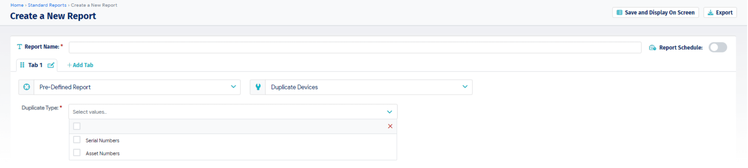 Pre-Defined Report option