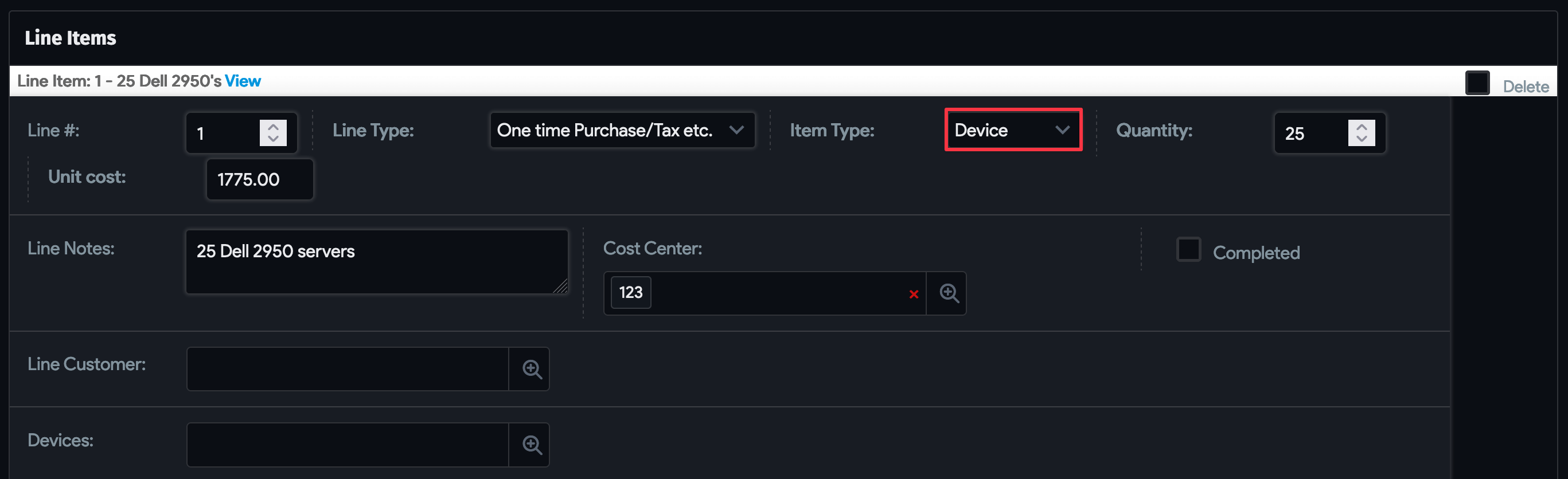 Line item 1 example