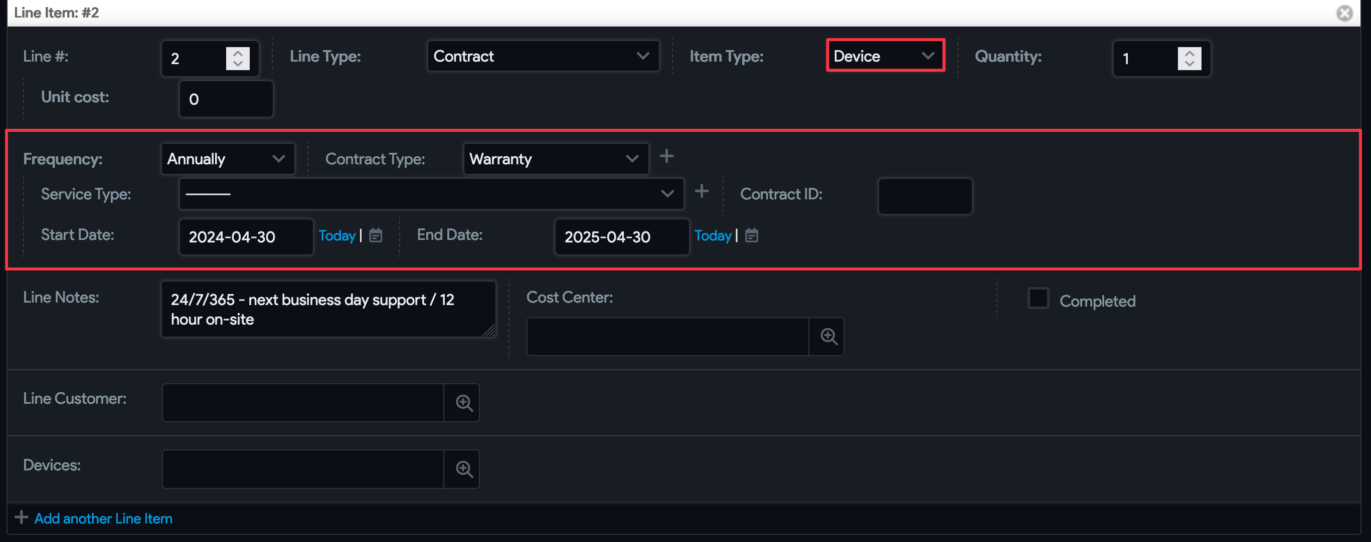 Line item 1 example