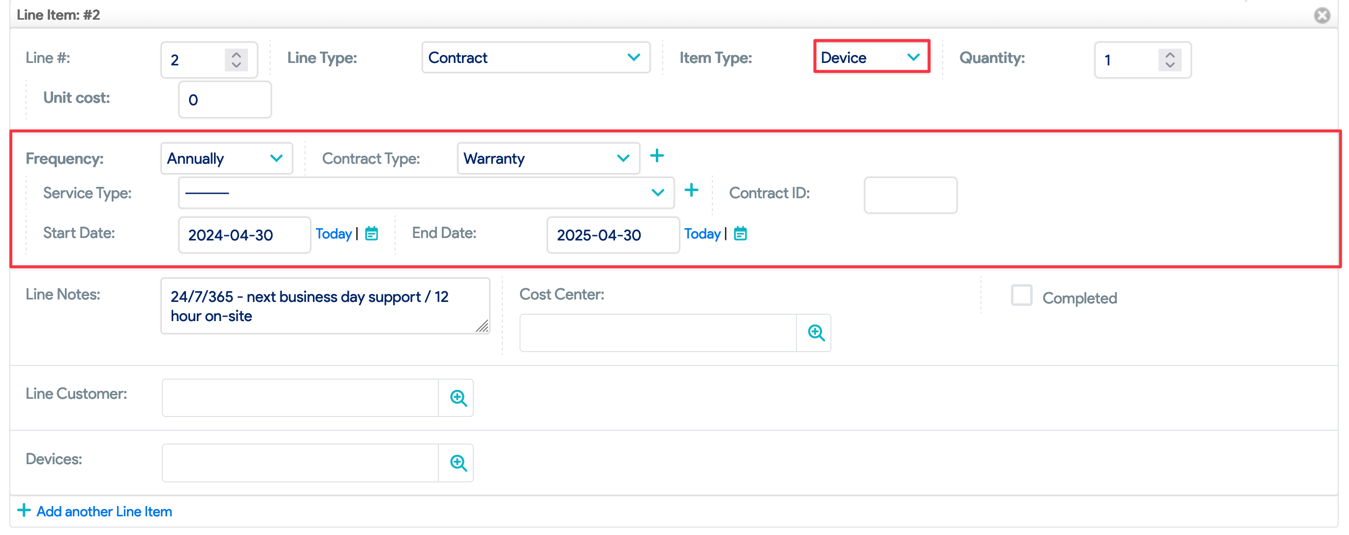 Line item 1 example