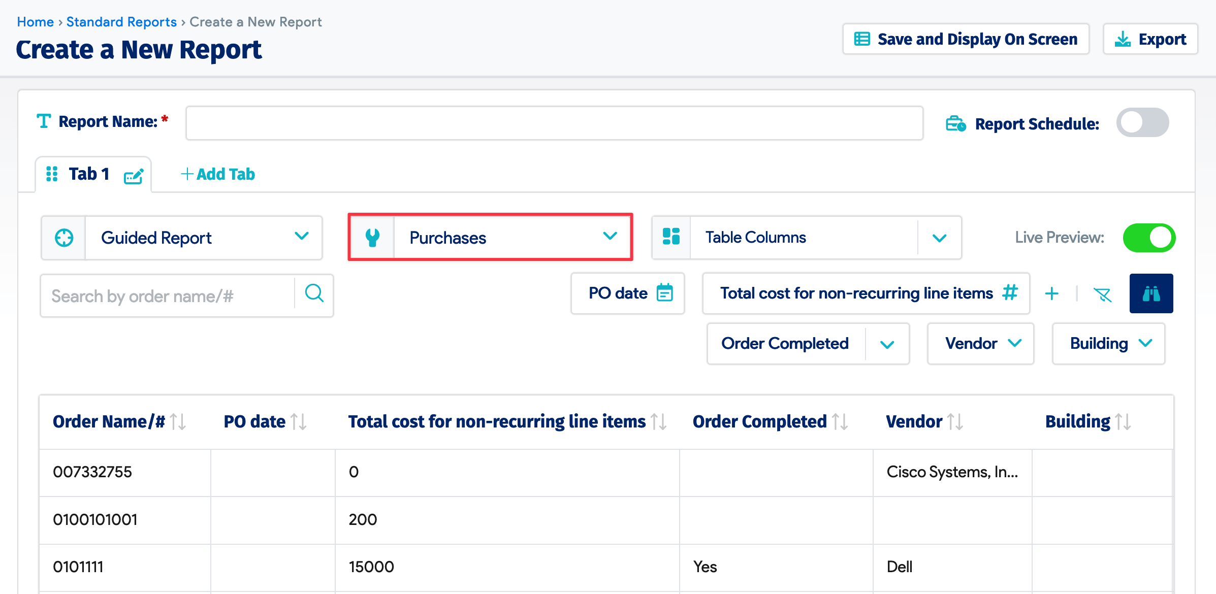 Create new Standard Report
