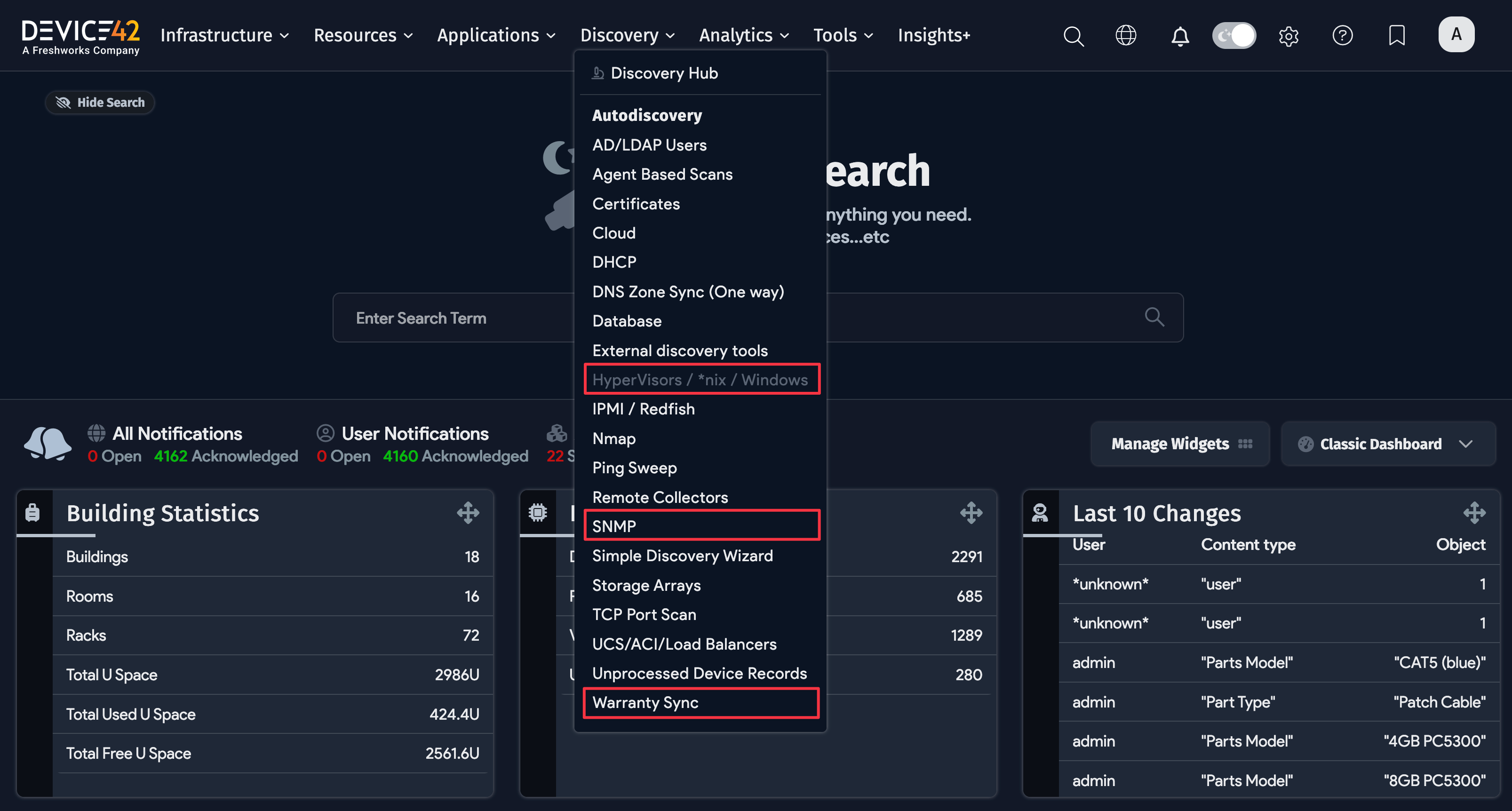 Discovery menu interface