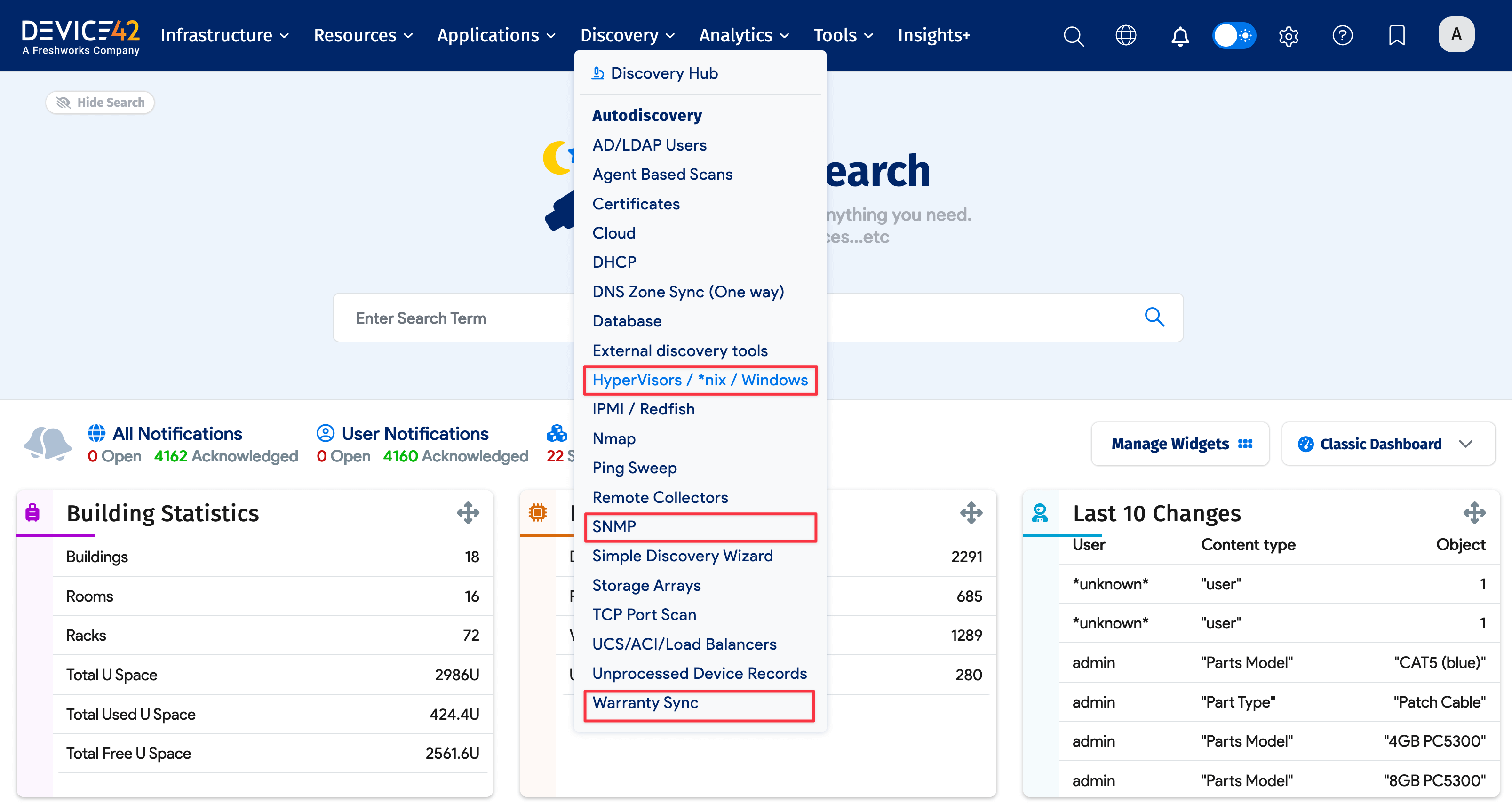 Discovery menu interface