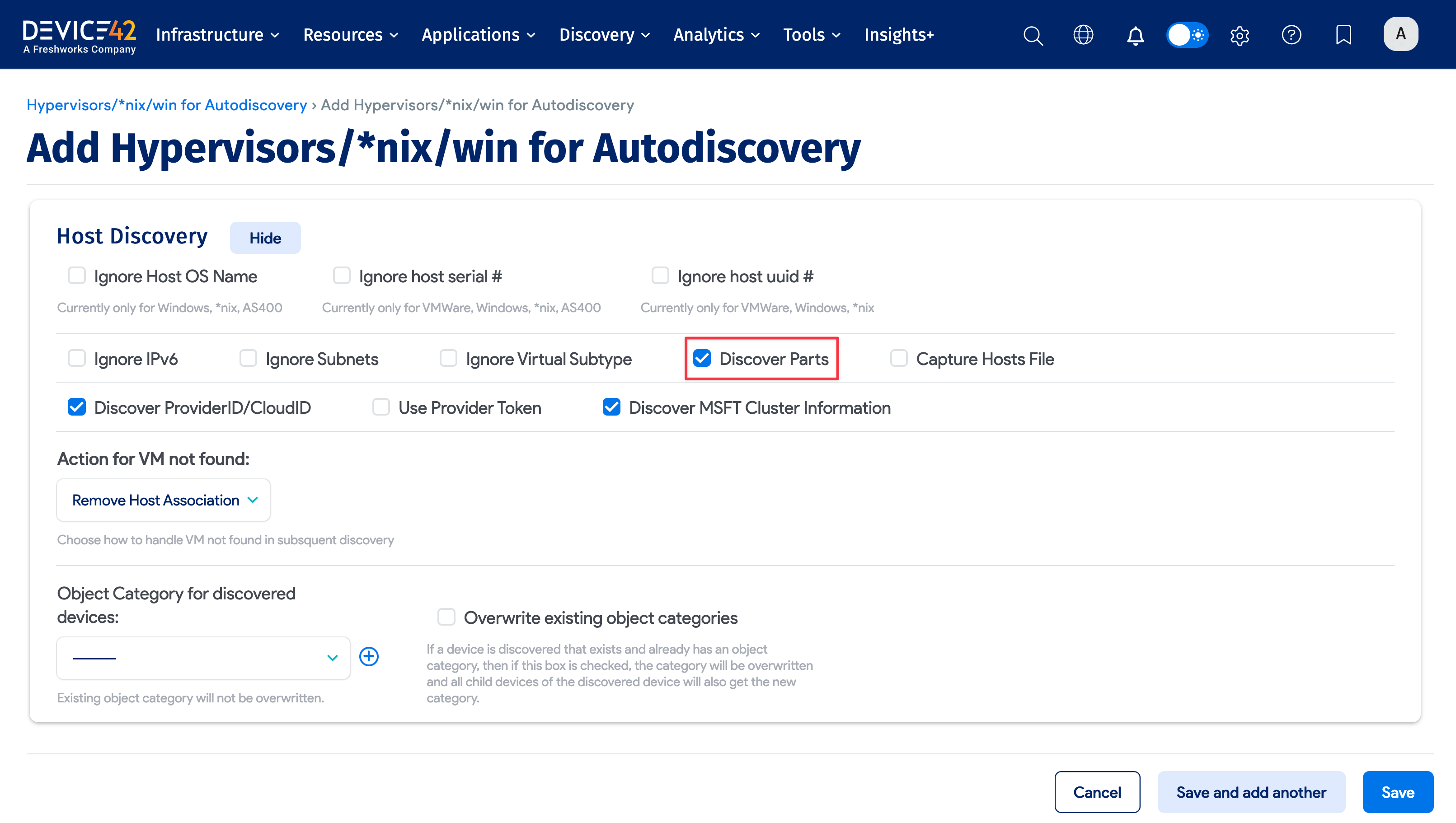 Host discovery settings