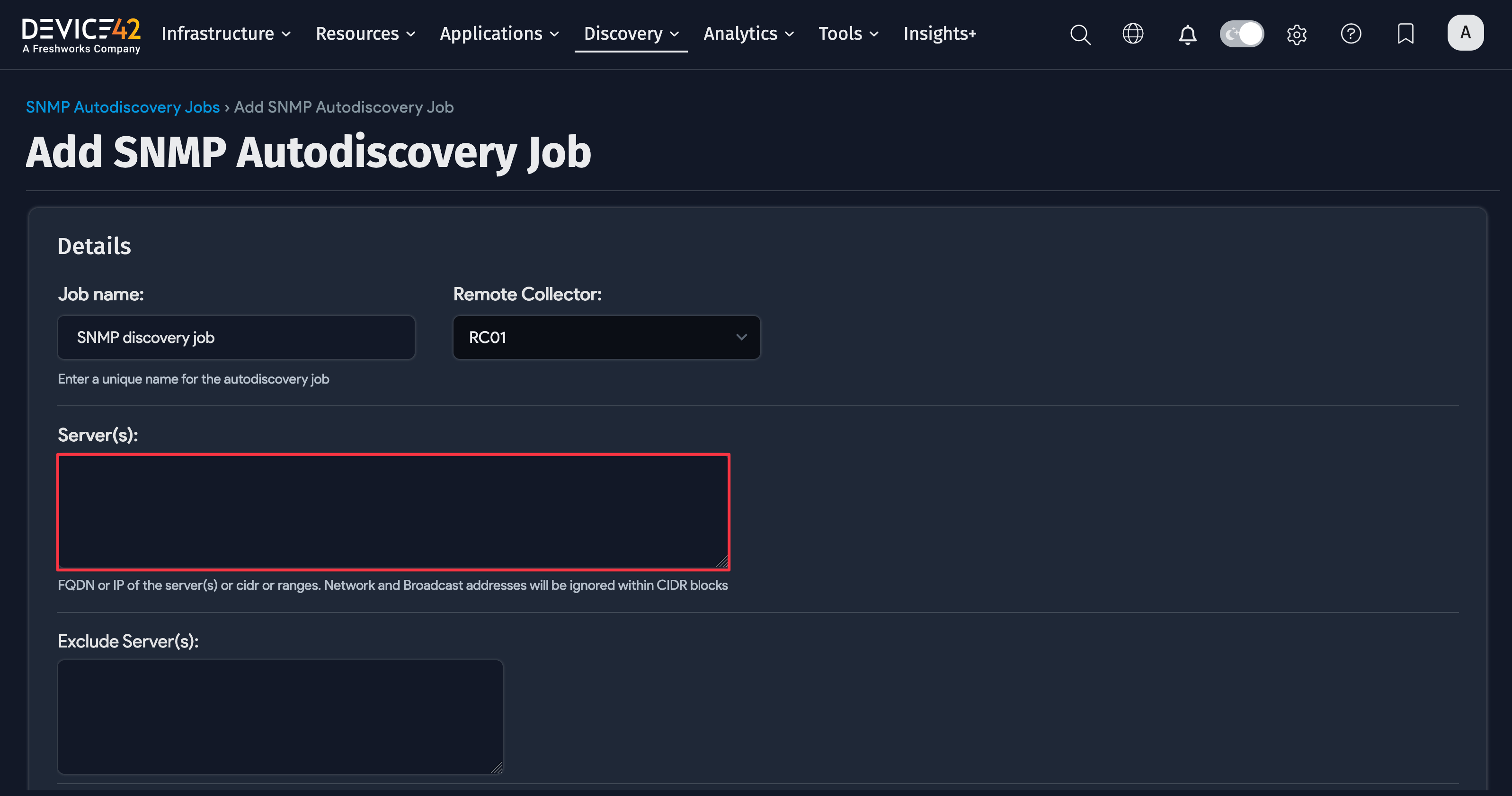 SNMP server configuration