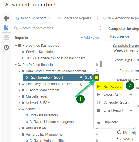 Run existing report advanced reporting