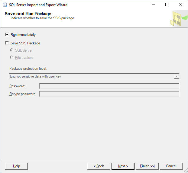 Run now or Create Save and Run Package