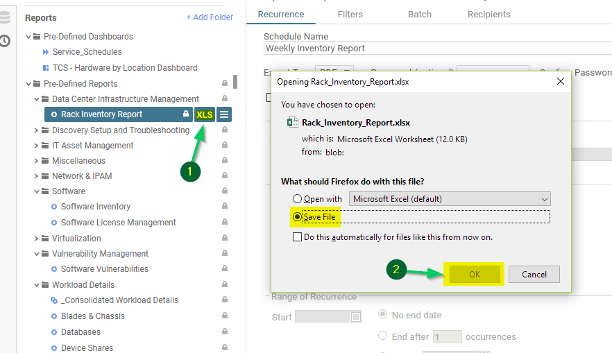 Save report output as XLS Microsoft Excel Spreadsheet file