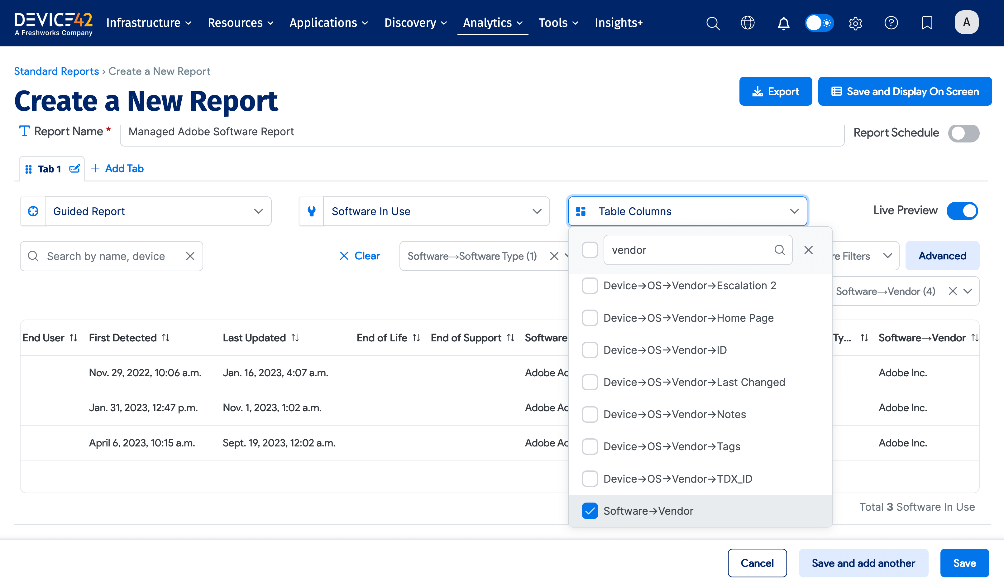 Apply managed type selection