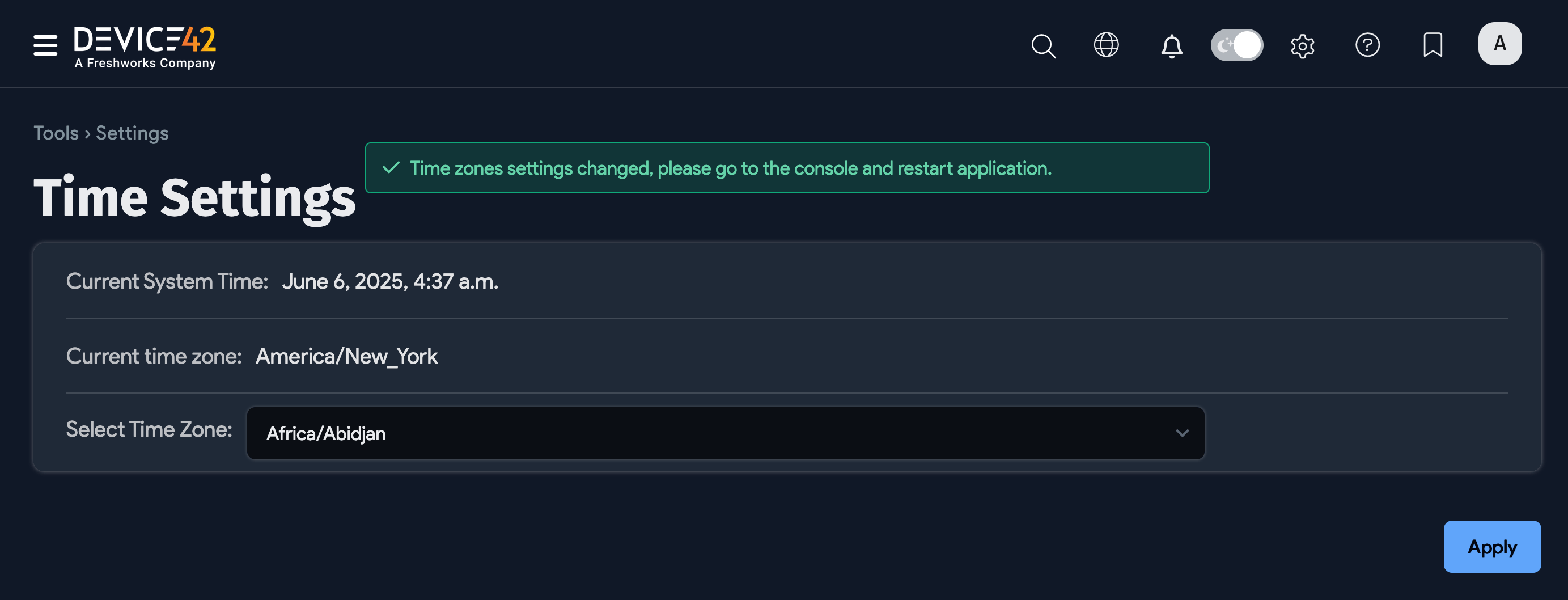 Time zone settings