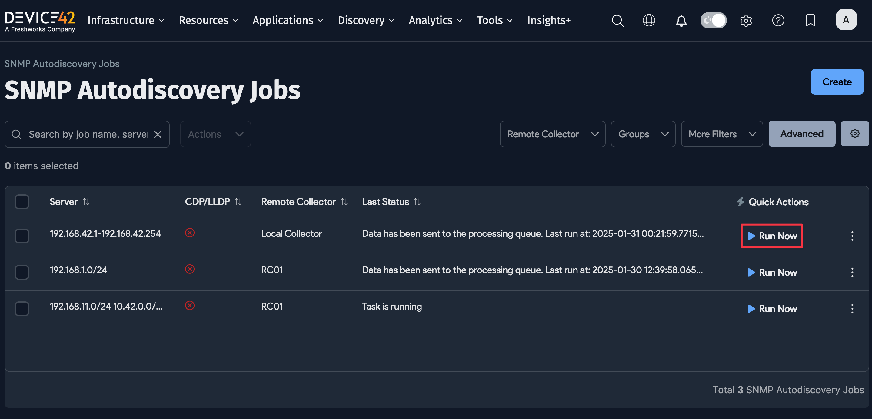 Run SNMP job now