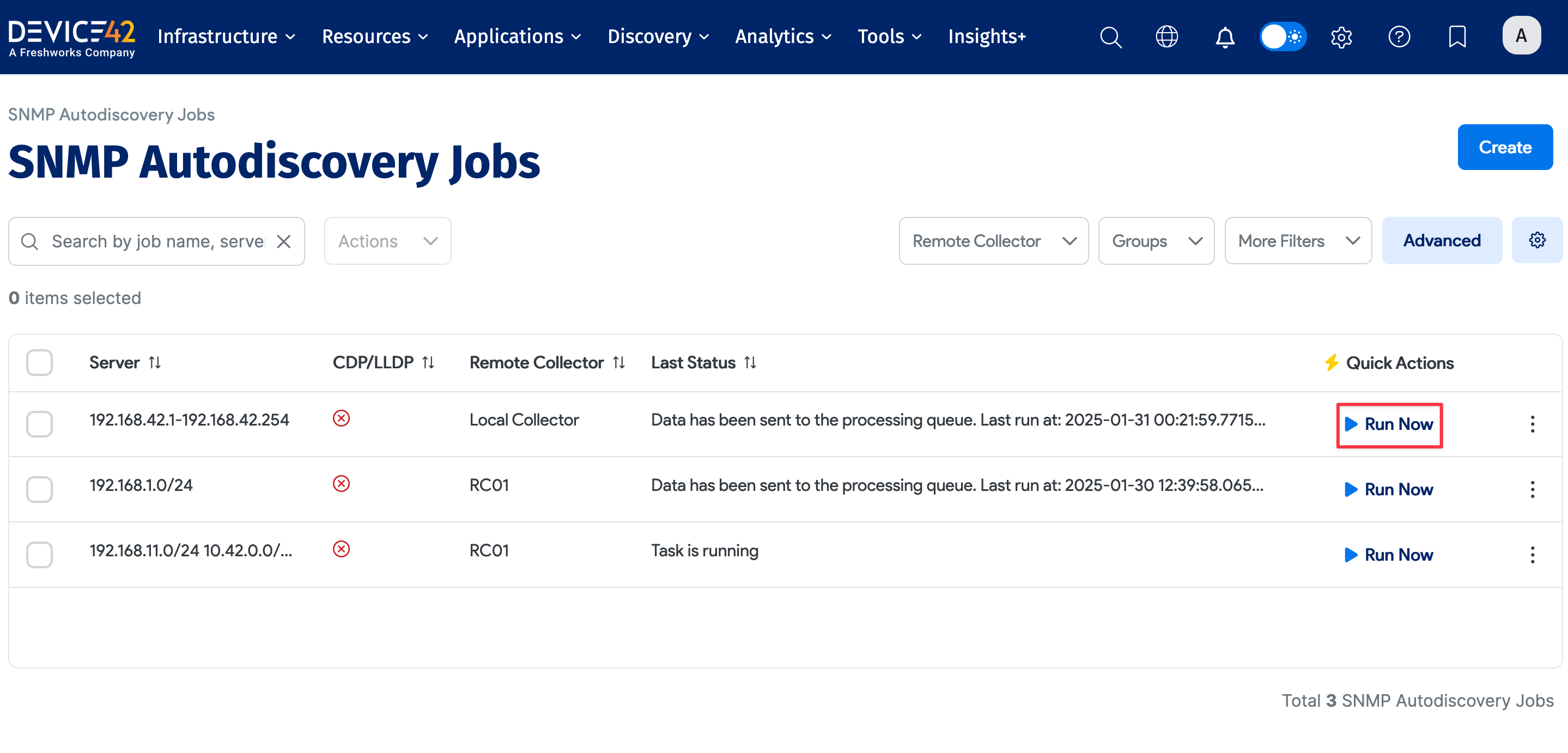 Run SNMP job now