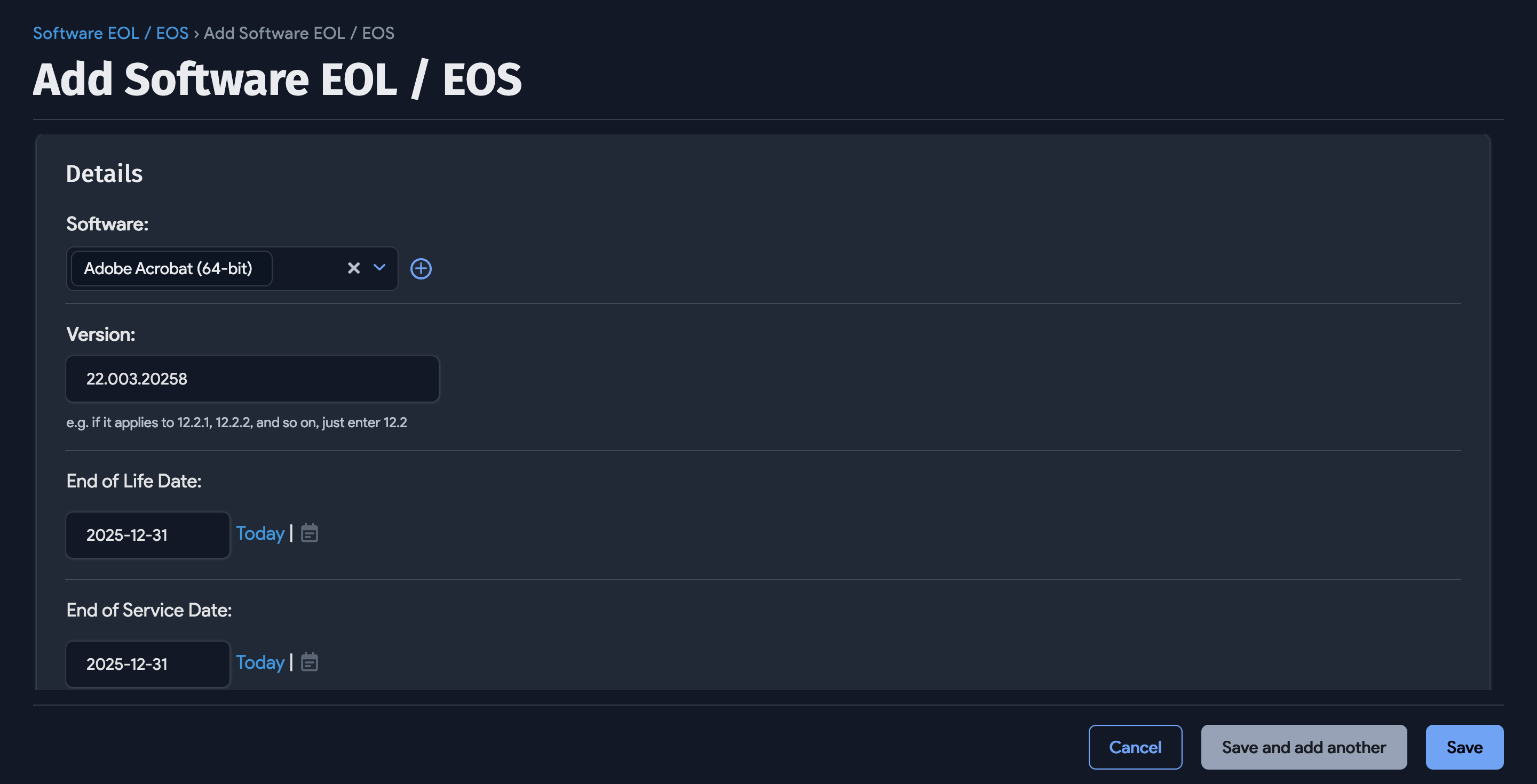 Software EOL / EOS Actions
